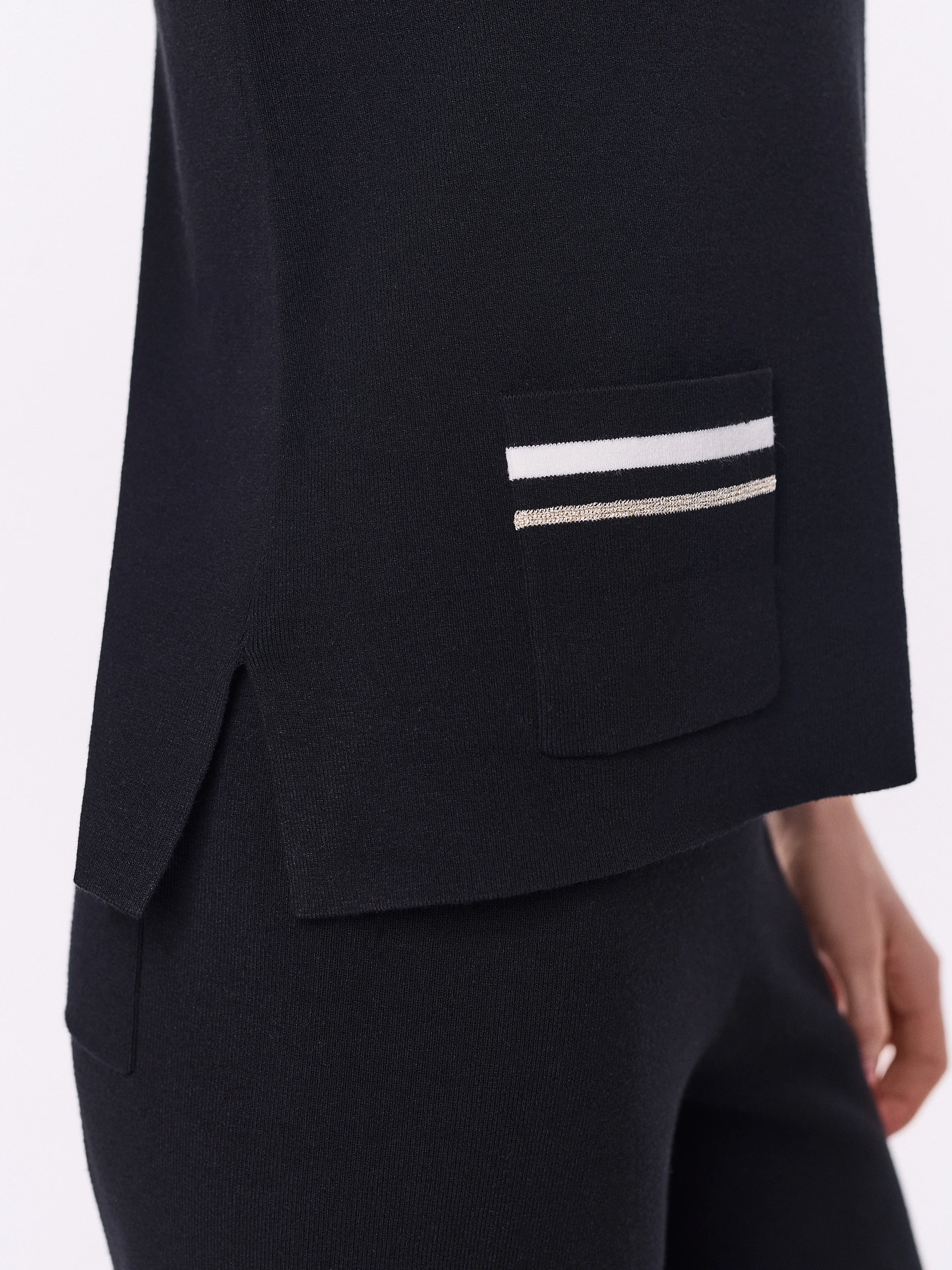 Black lightweight sweater with decorative trim