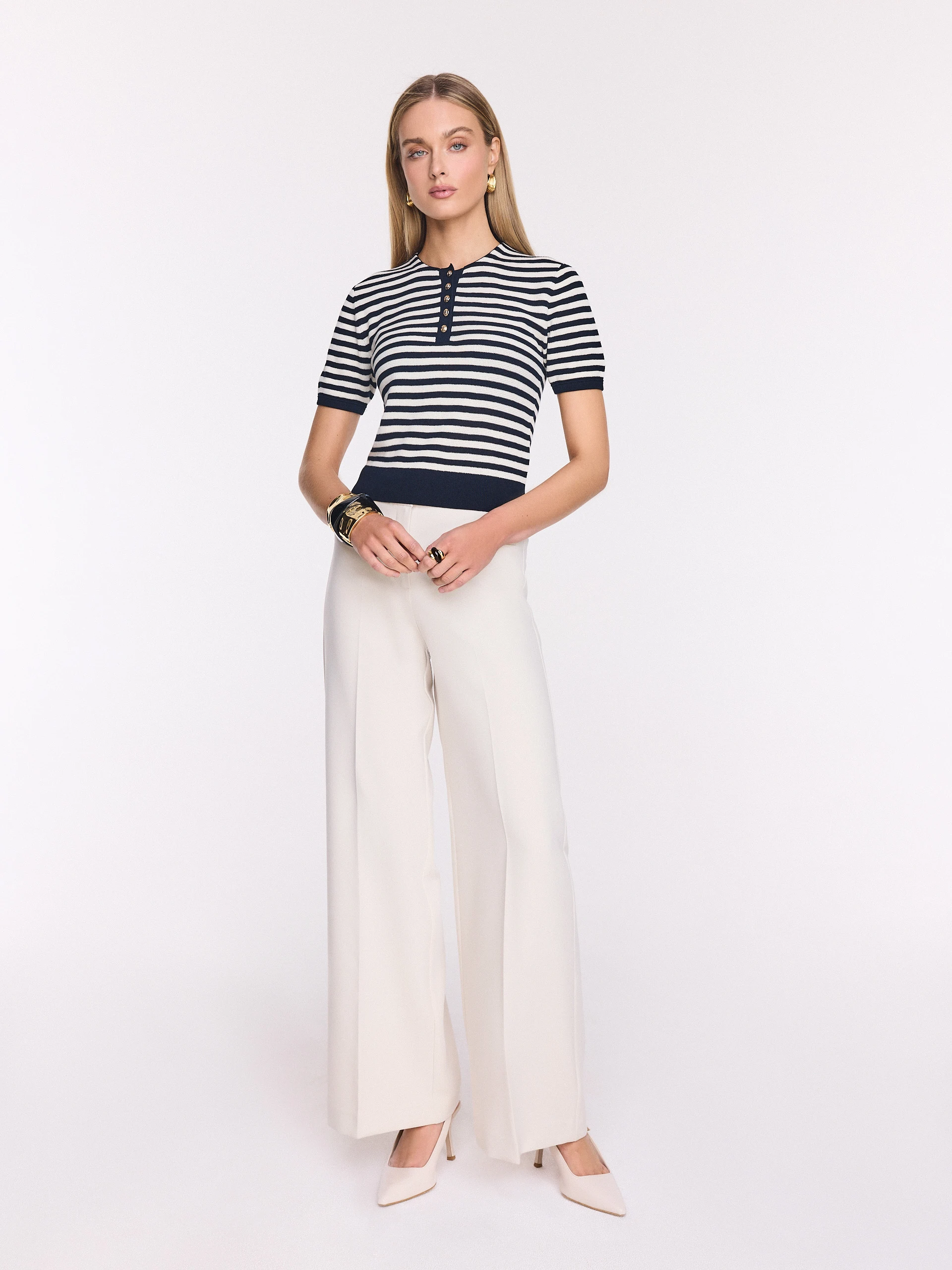 Cotton striped sweater with short sleeves