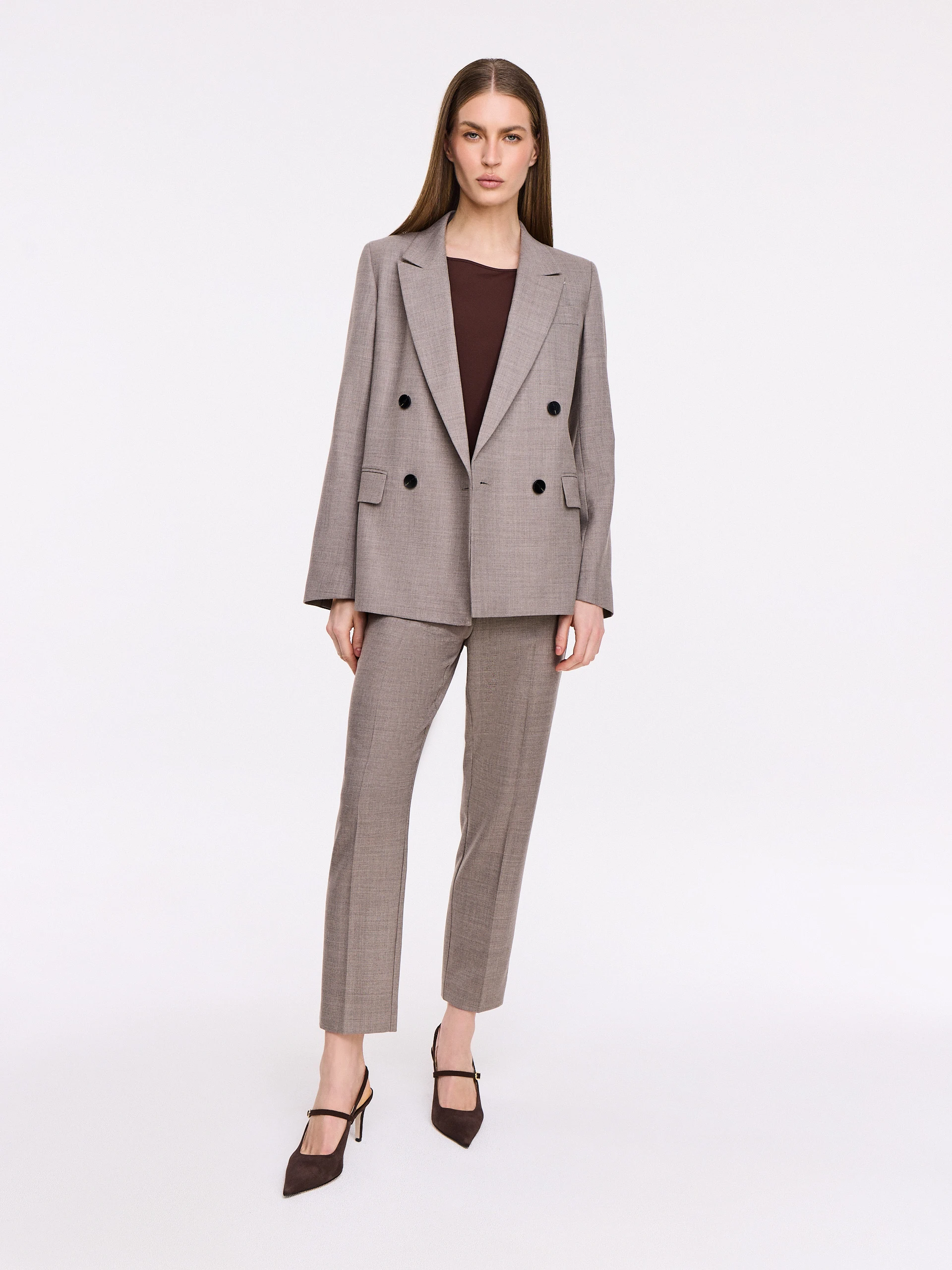Elegant double-breasted jacket in taupe