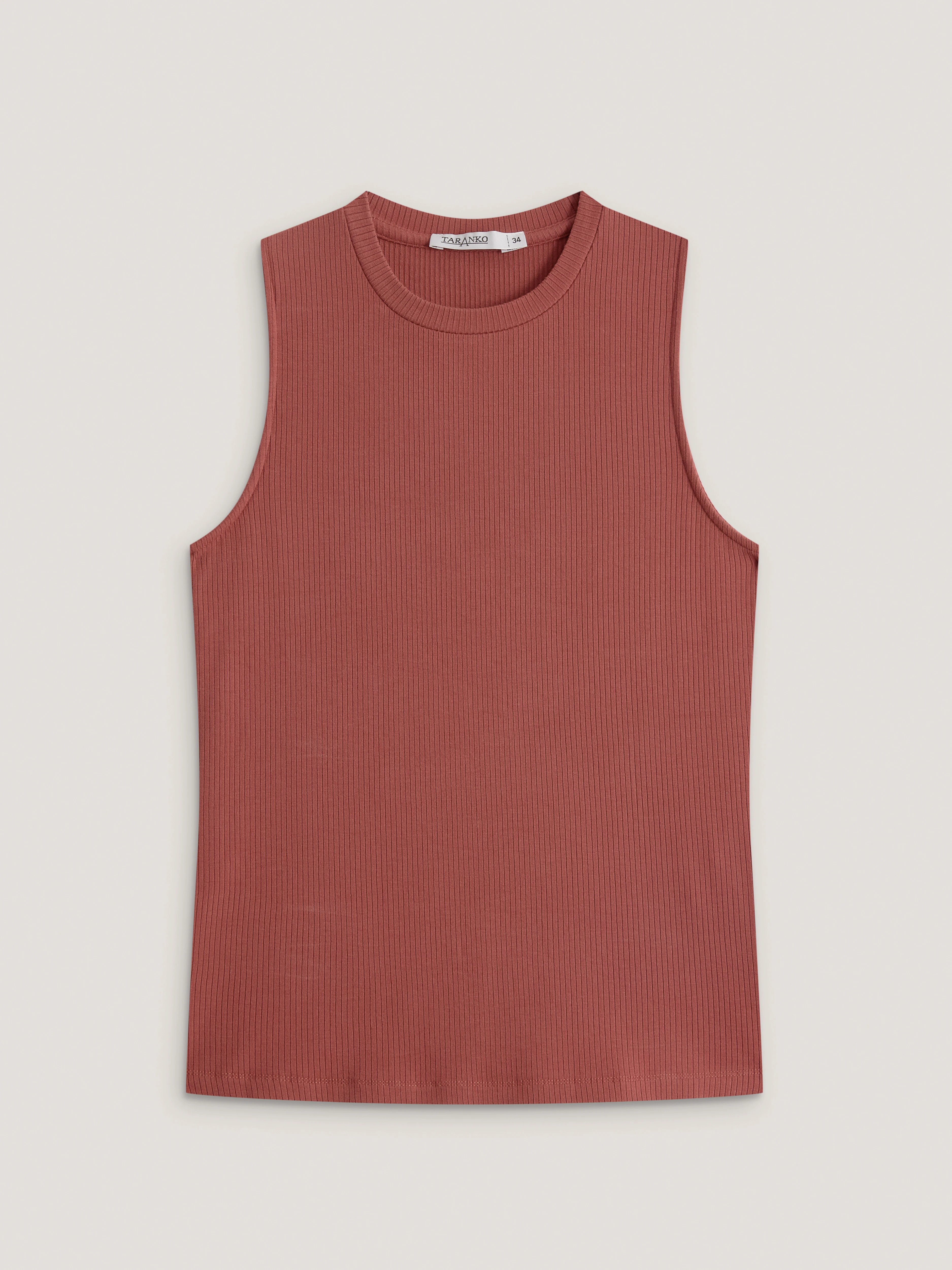 A brick-red top in ribbed viscose