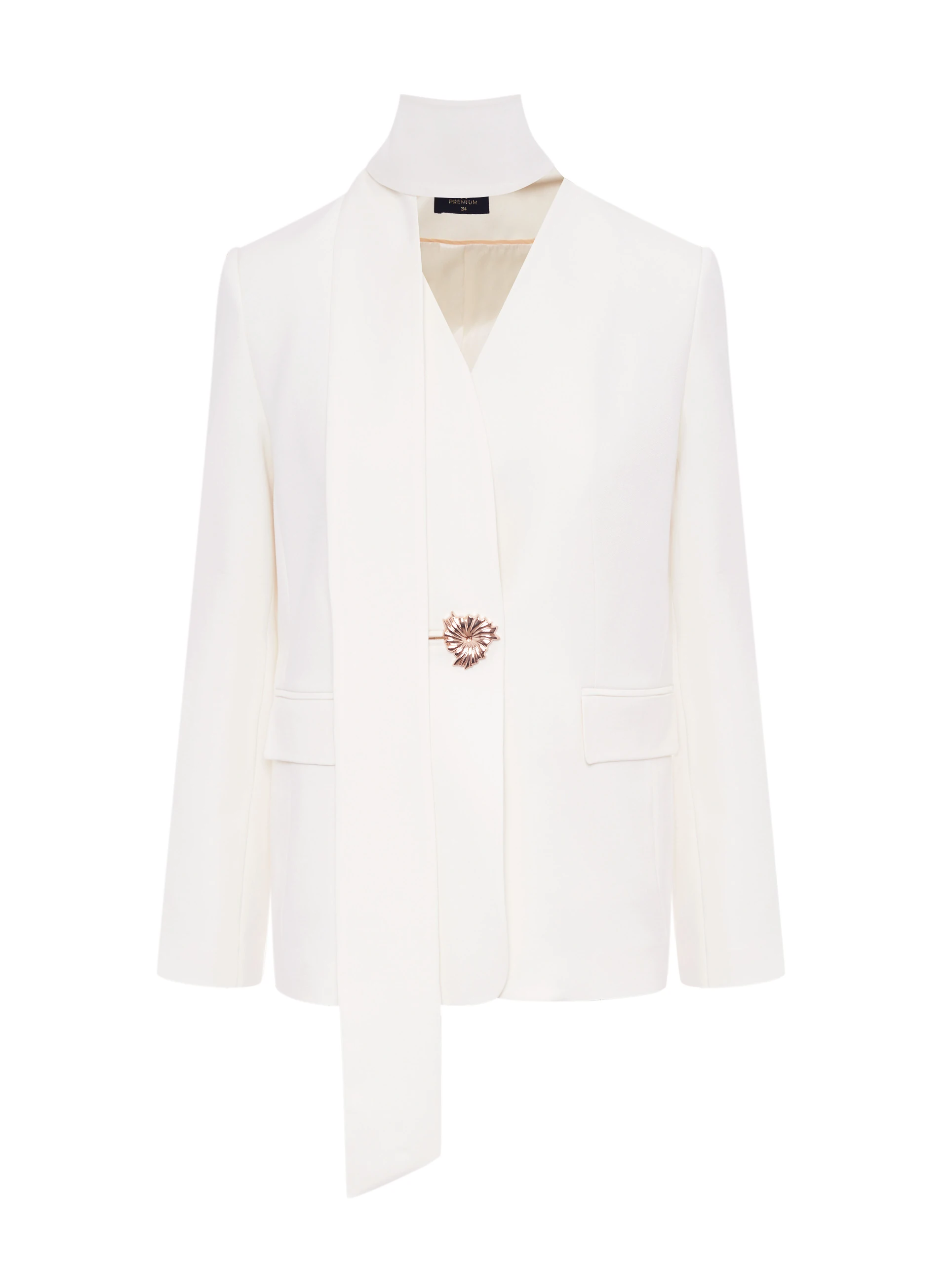 Cream jacket with decorative button and sash