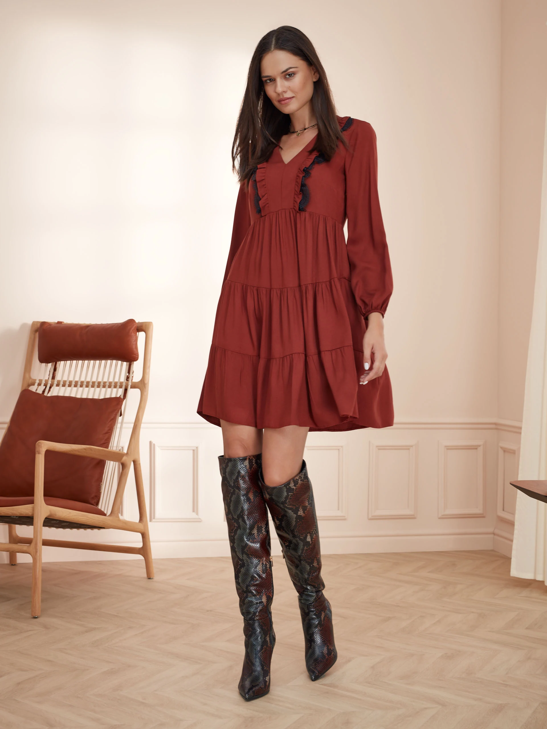 FLARED DRESS WITH RUFFLES