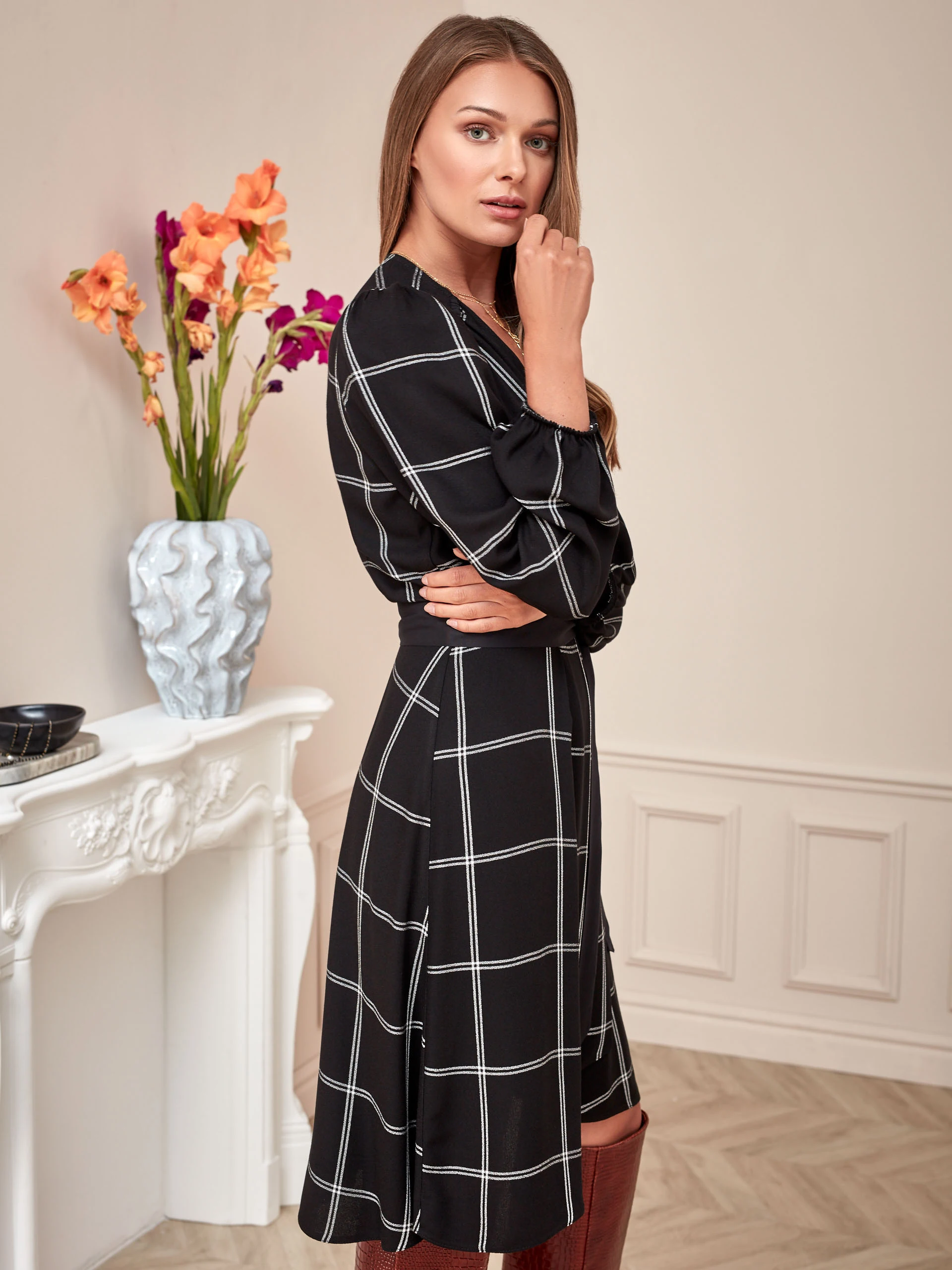CHECKERED ENVELOPE DRESS