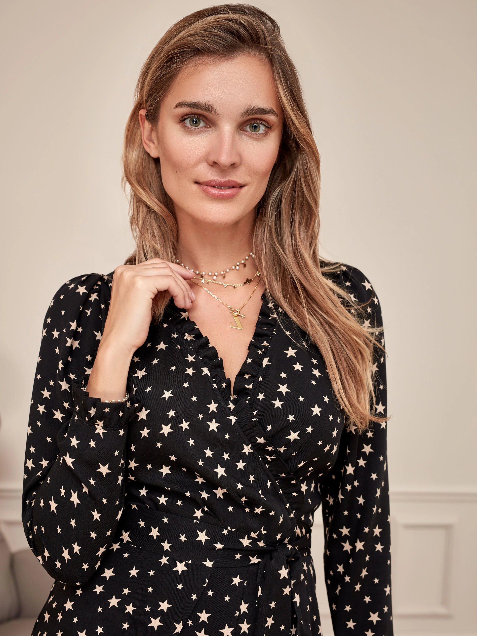 DRESS IN STARS WITH ENVELOPE NECKLINE