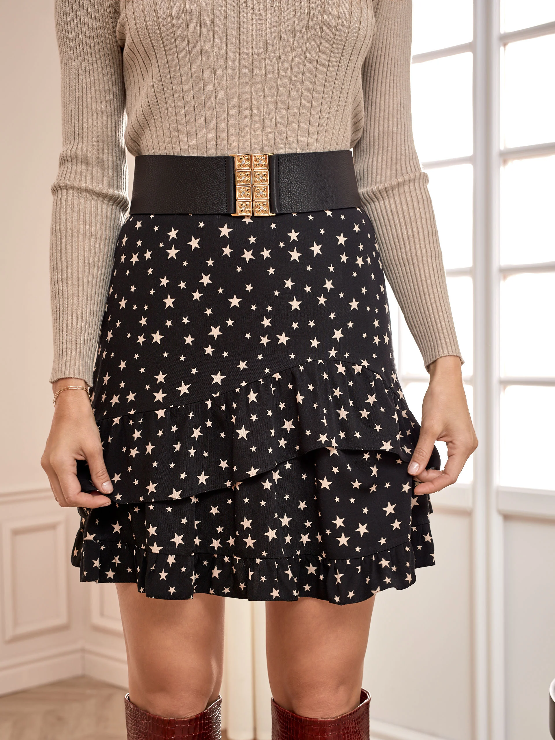 SKIRT IN STARS WITH IRREGULAR RUFFLES