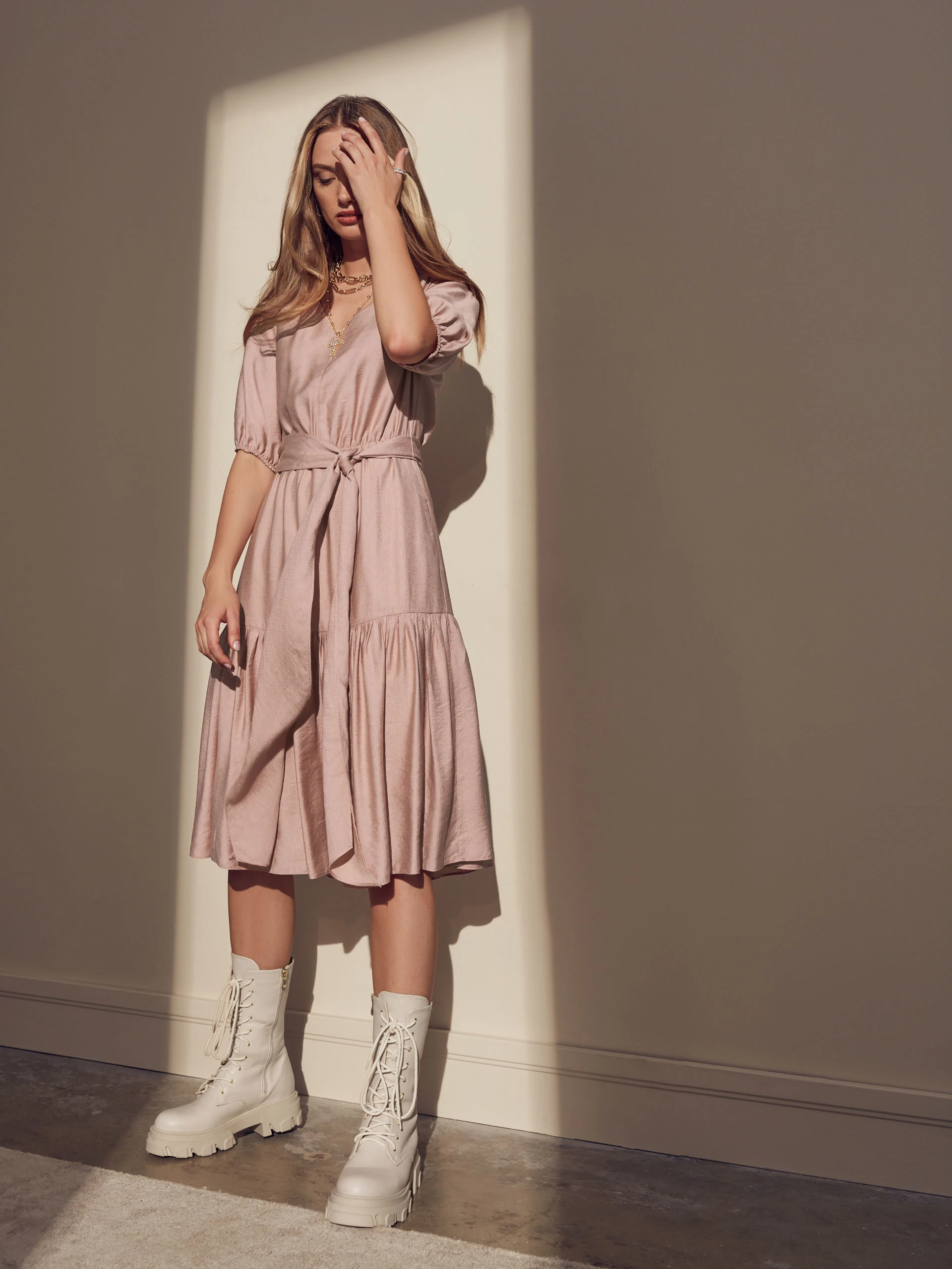 Pink dress with frill in pink