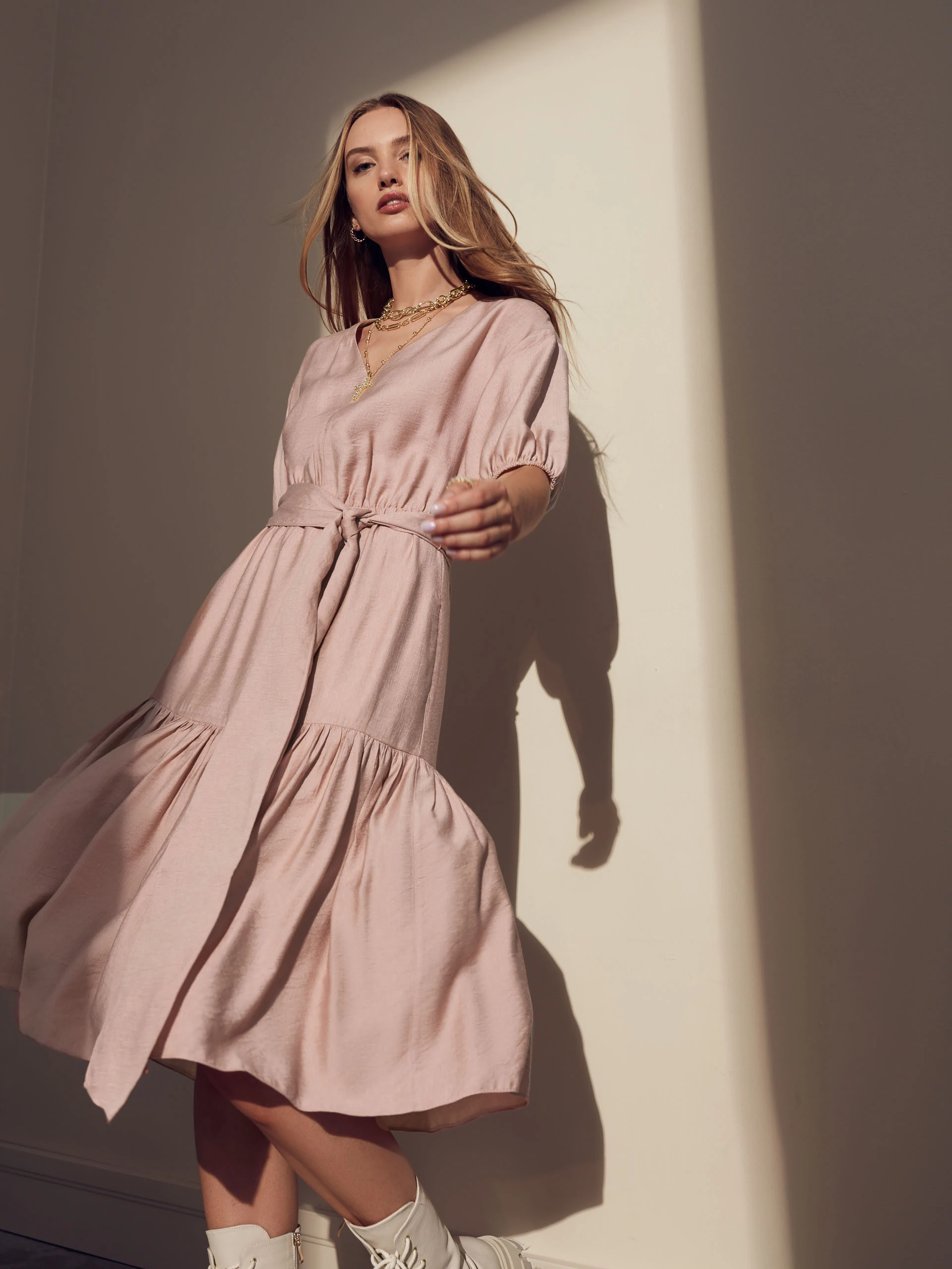 Pink dress with frill in pink