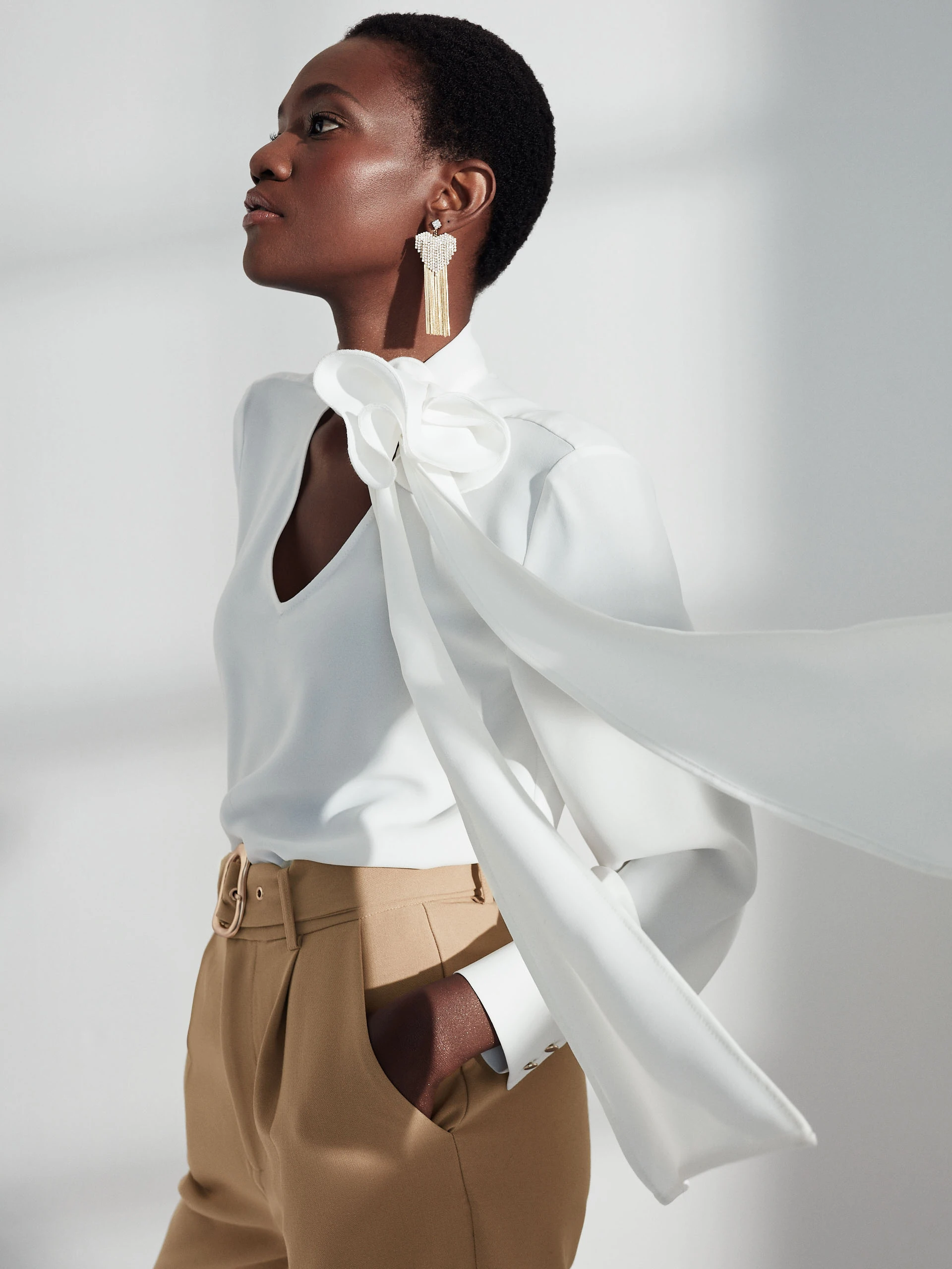 White blouse with binding at neckline