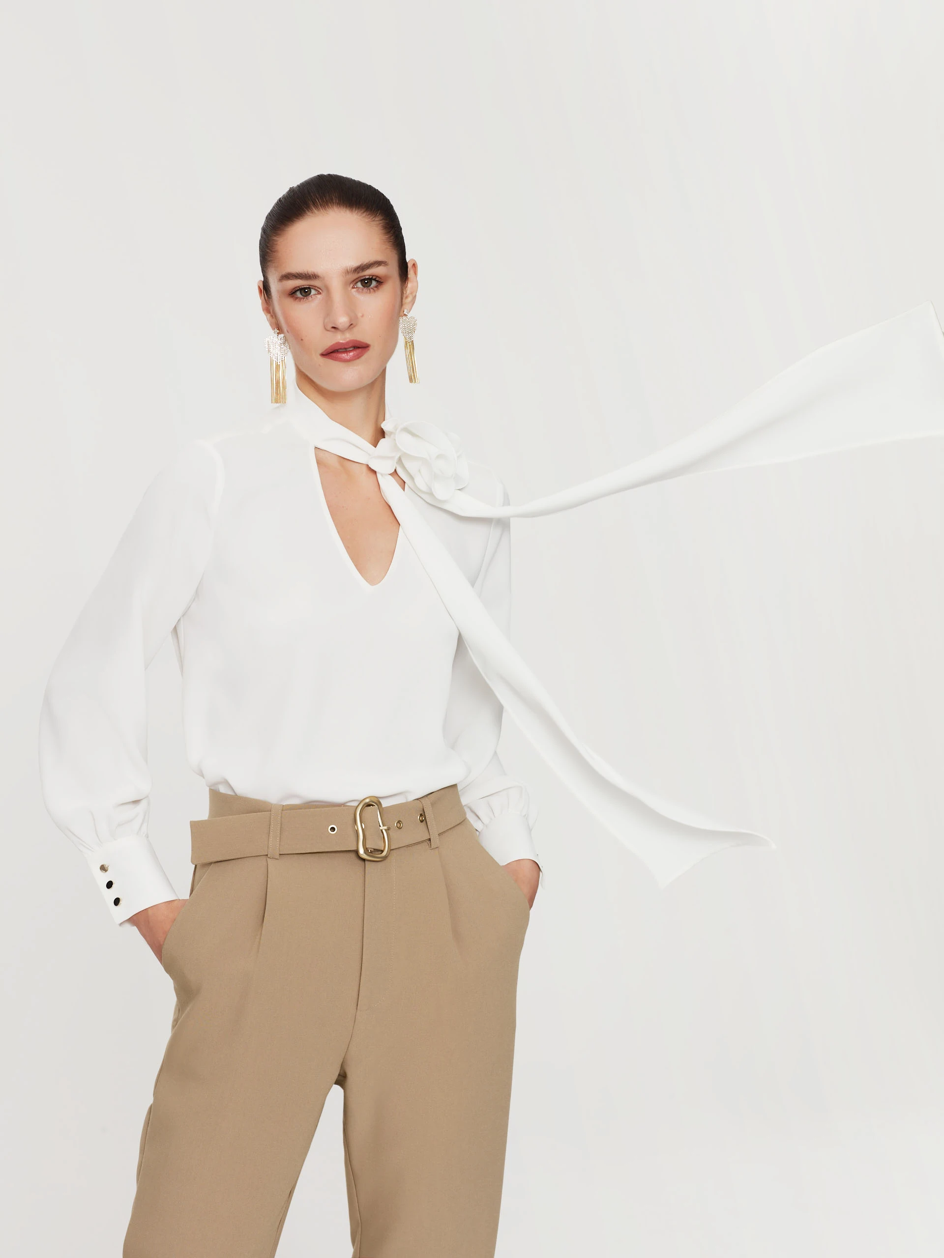 White blouse with binding at neckline