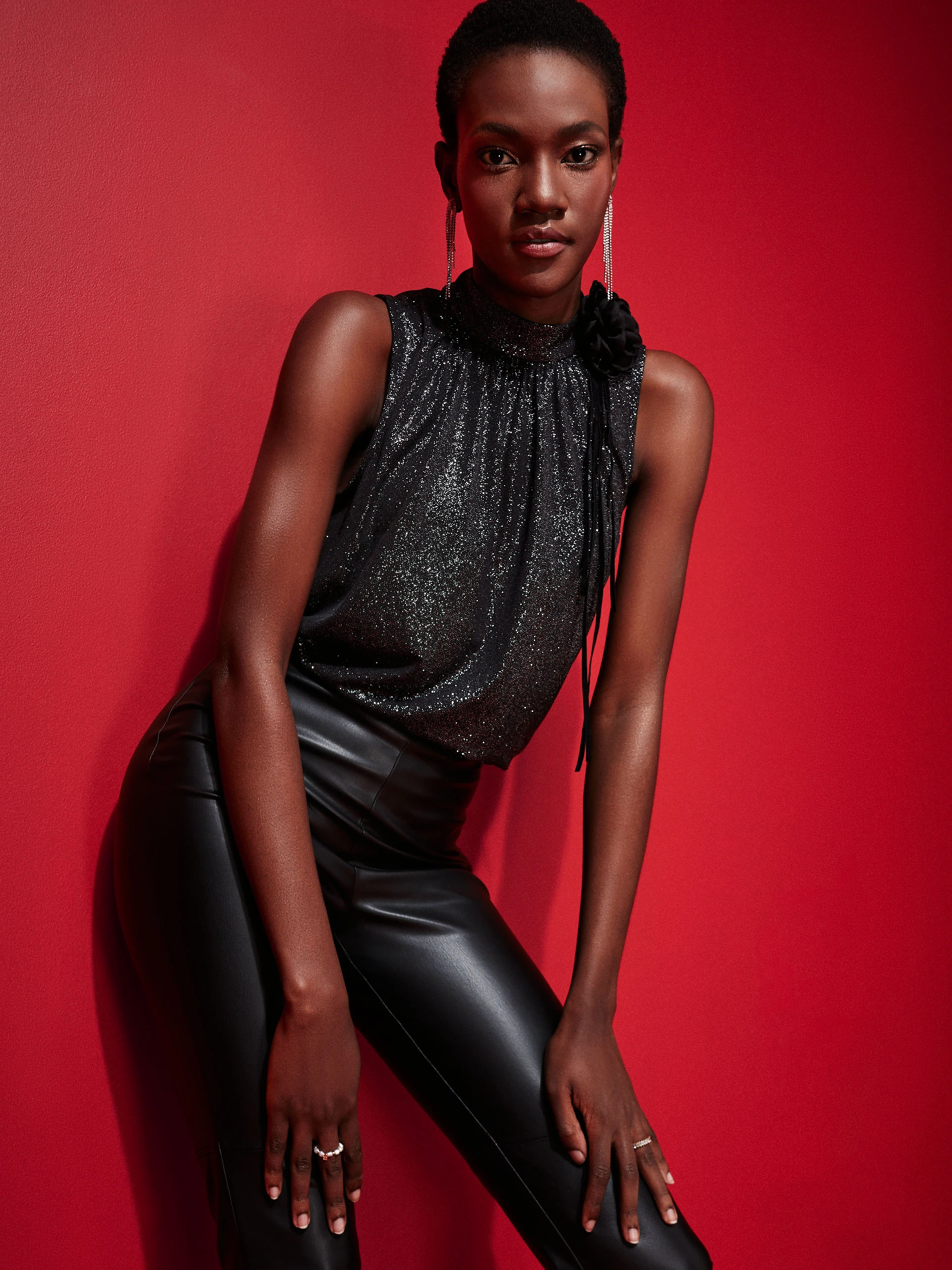Black imitation leather pants
