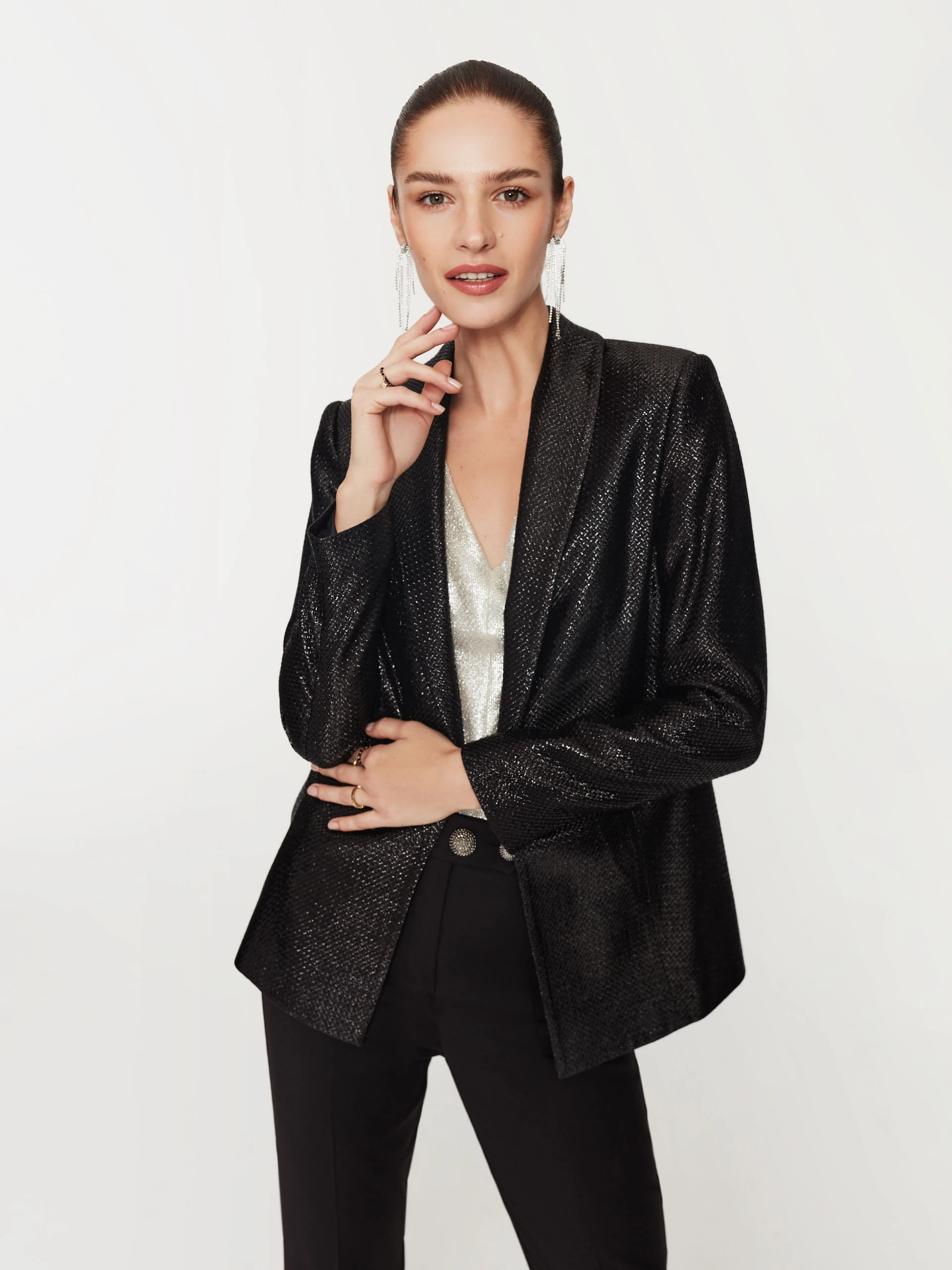 Black jacket made of shiny material