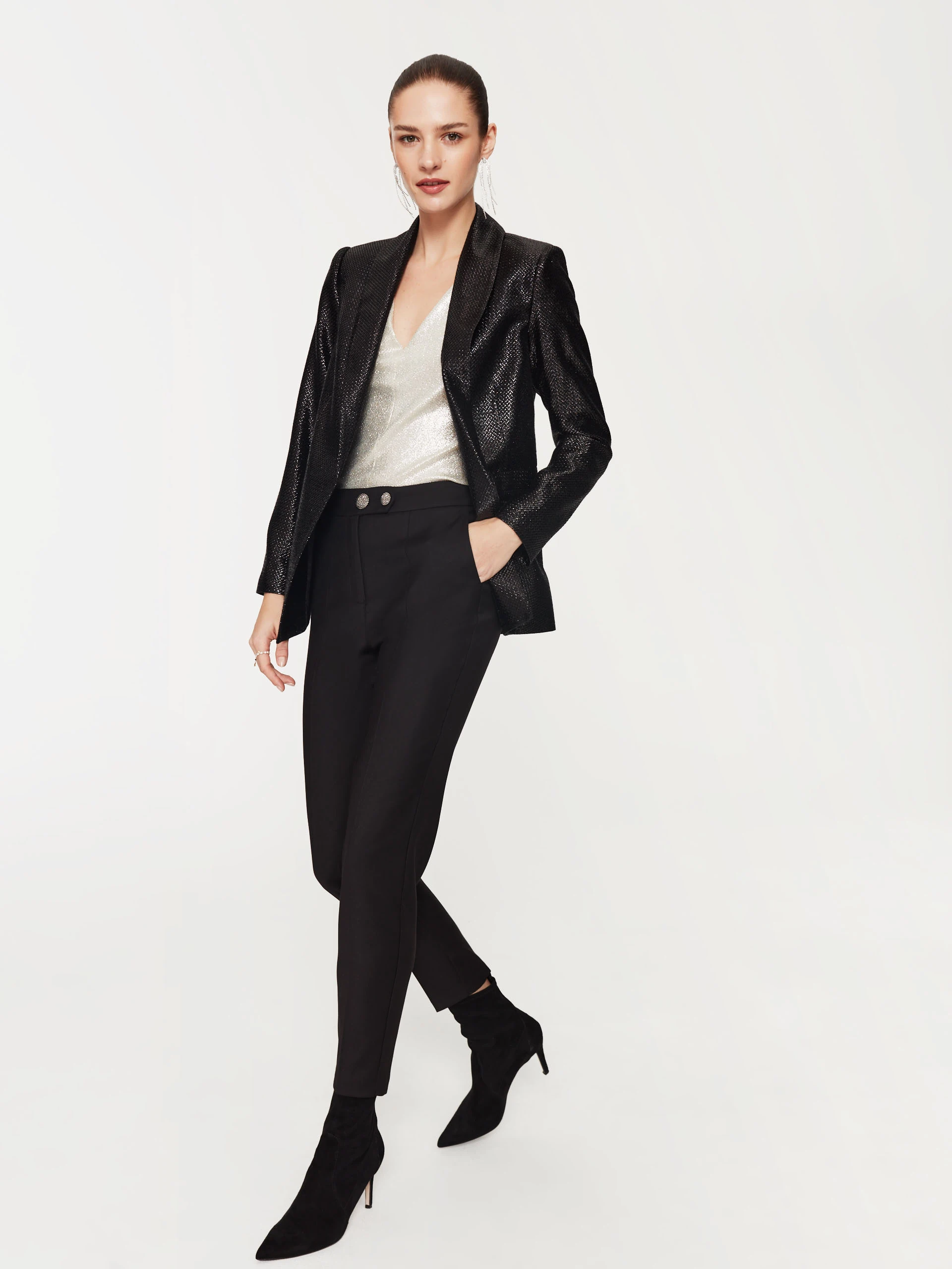 Black jacket made of shiny material
