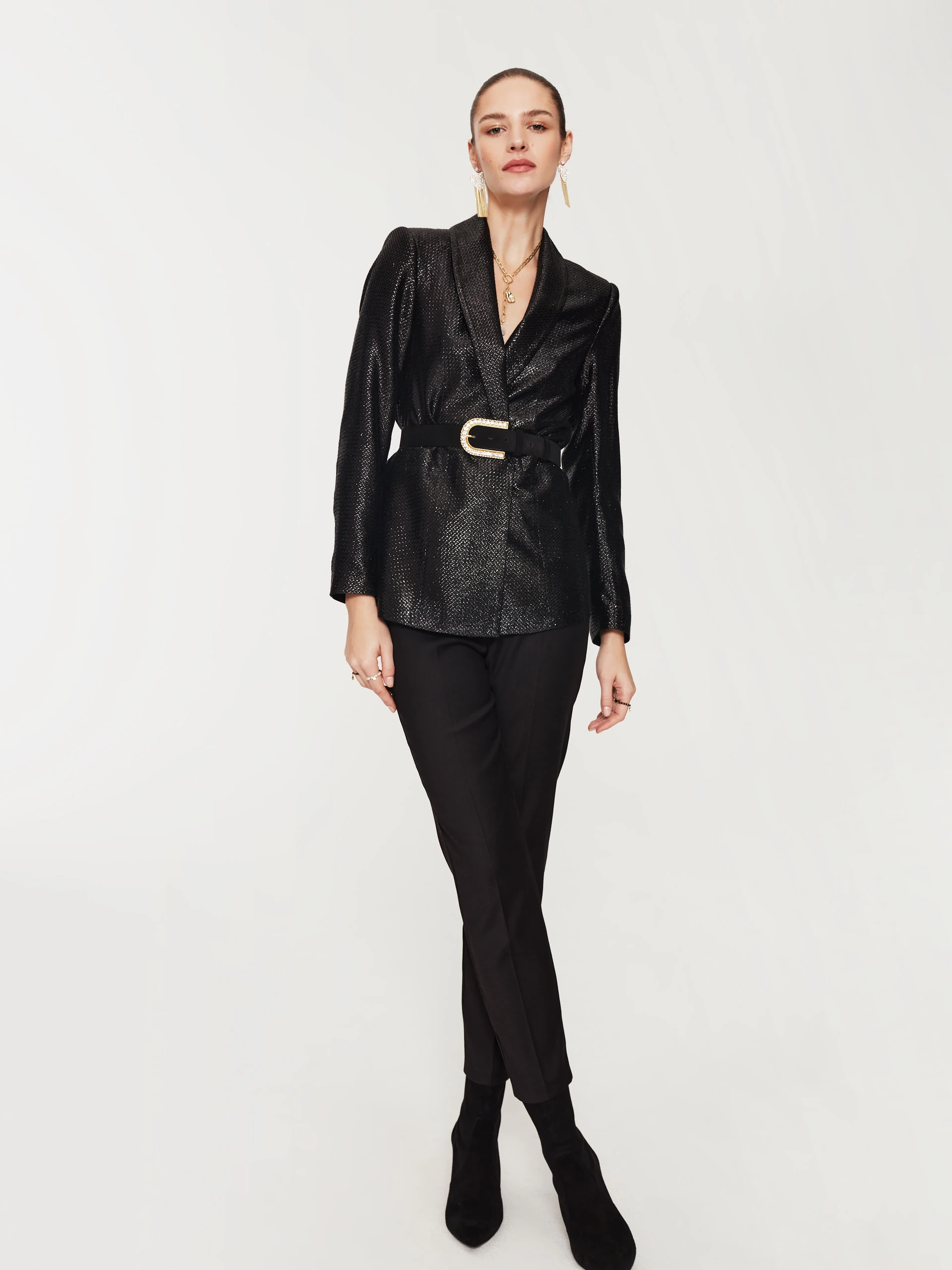Black jacket made of shiny material