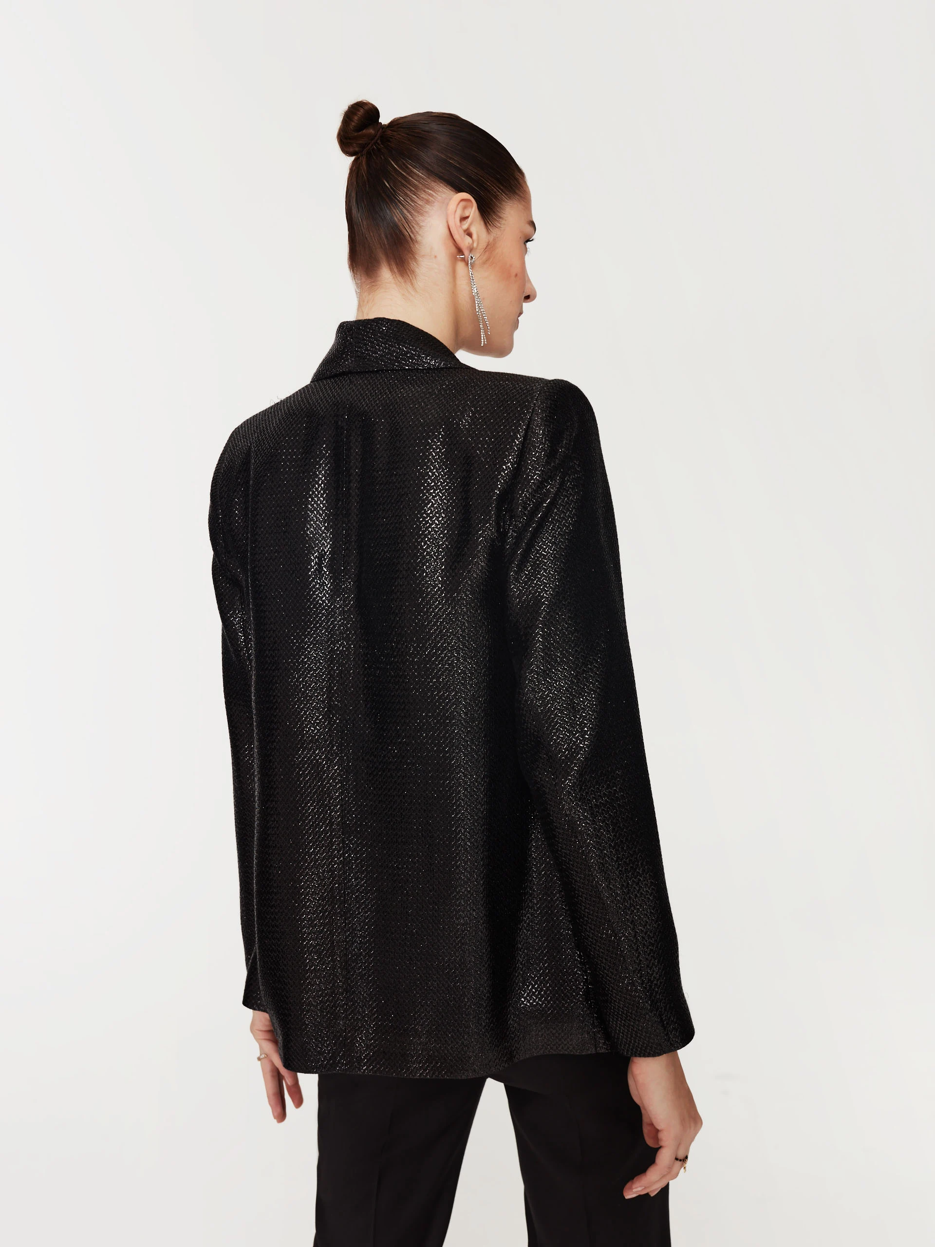 Black jacket made of shiny material