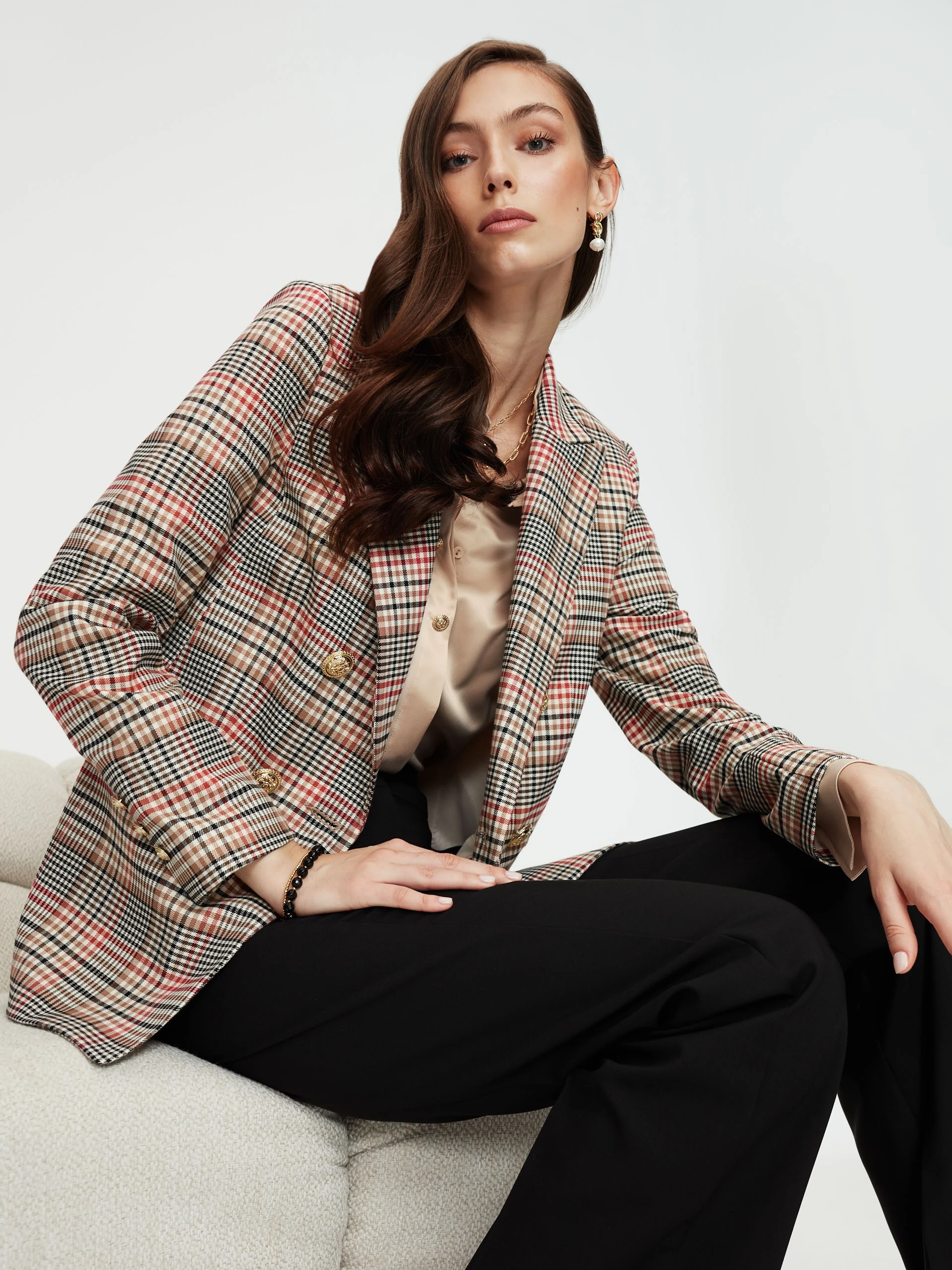 Double-breasted checked jacket