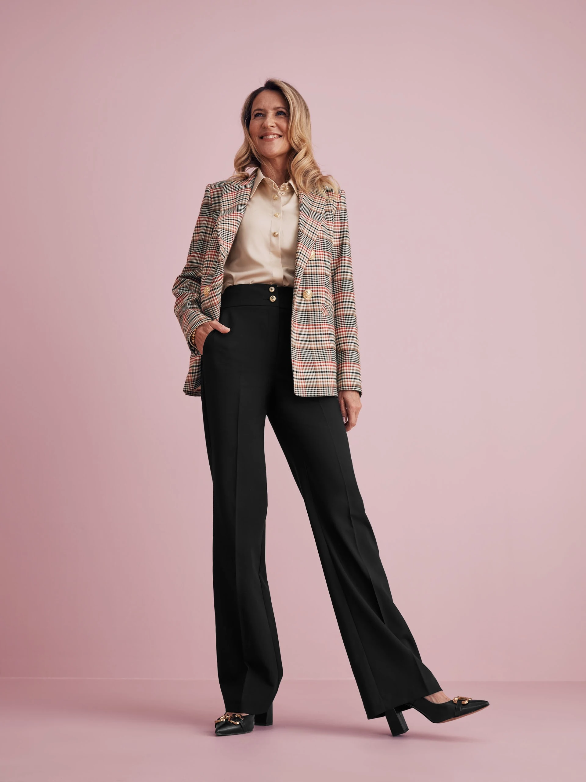 Double-breasted checked jacket