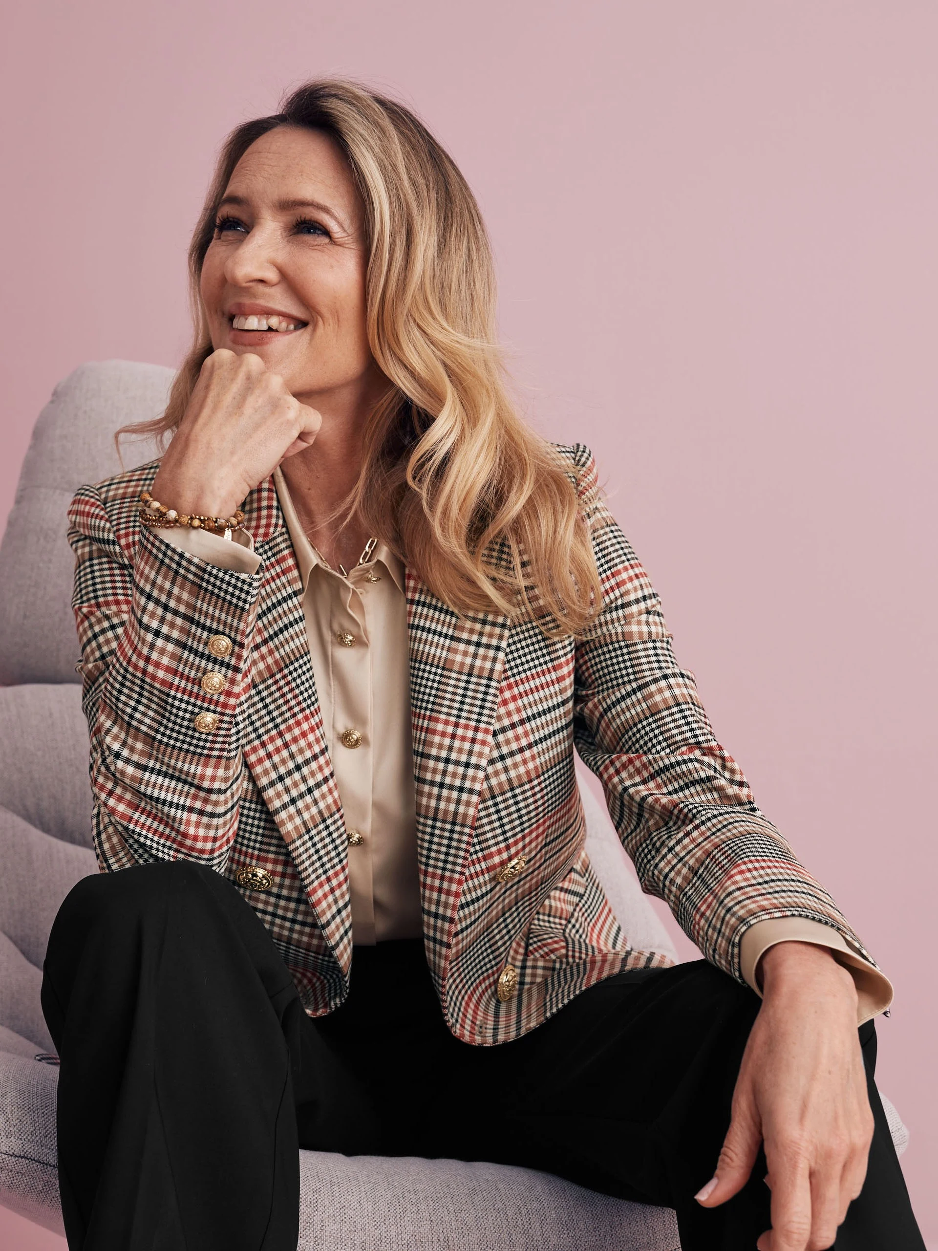 Double-breasted checked jacket