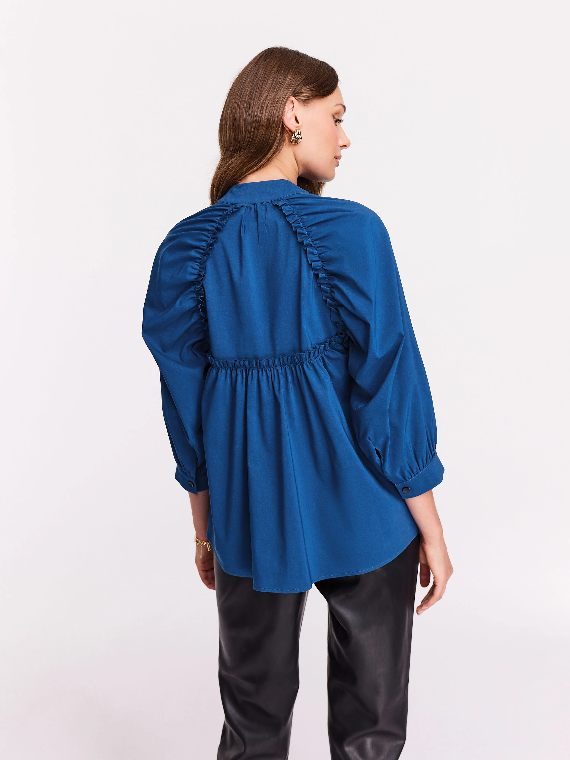 Blue button-down blouse