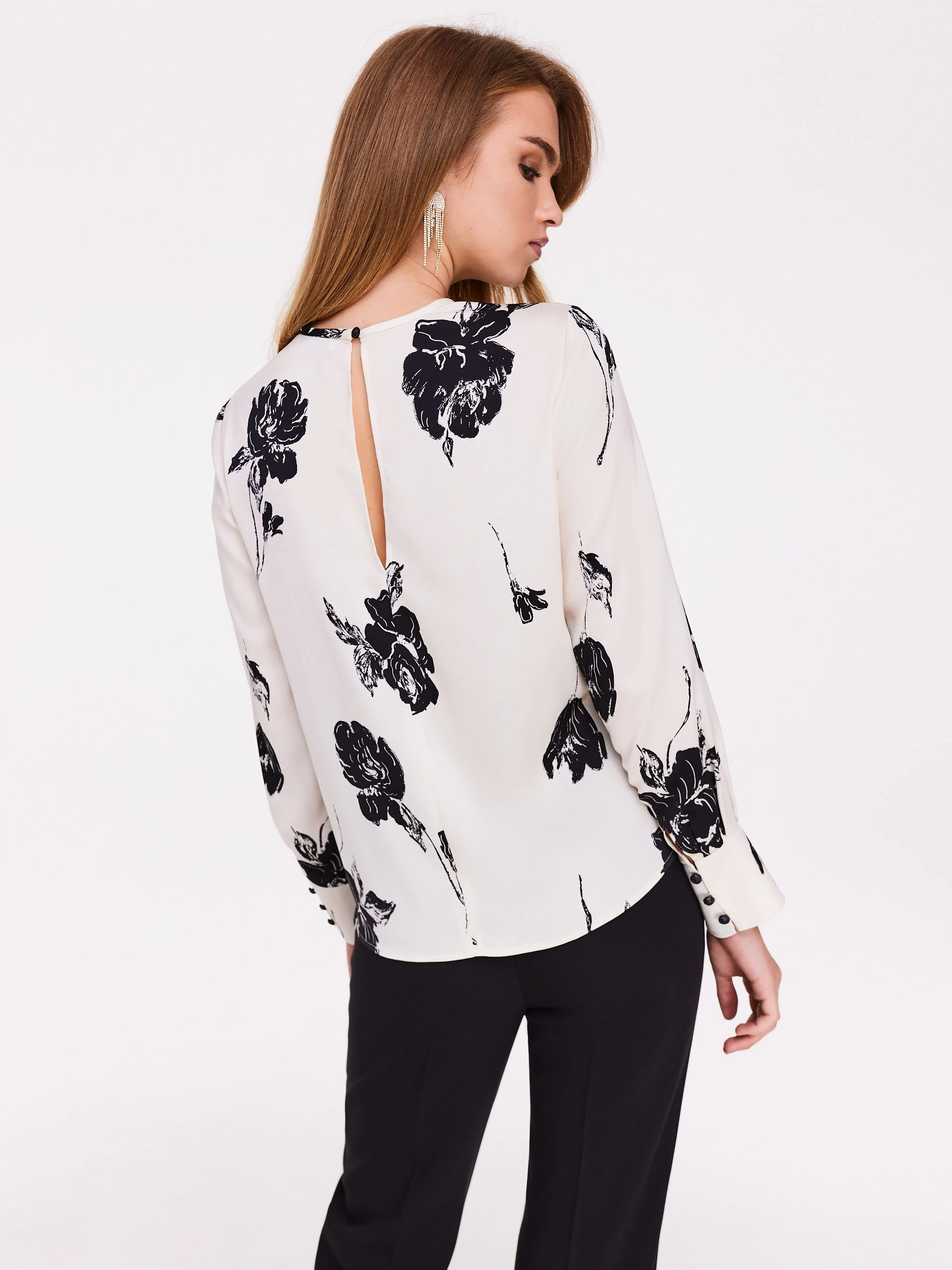 White satin blouse with roses