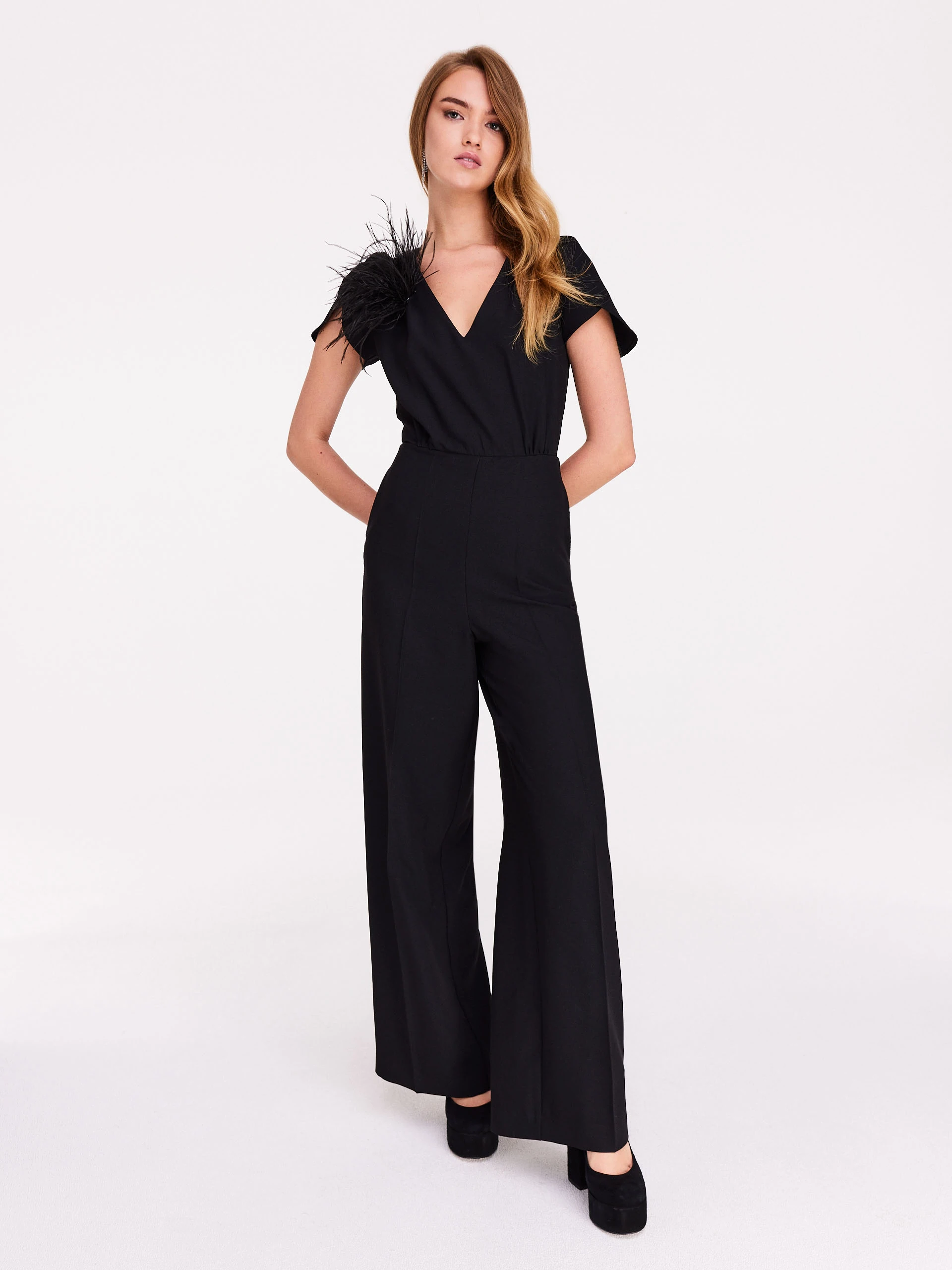 Elegant black jumpsuit with V neckline