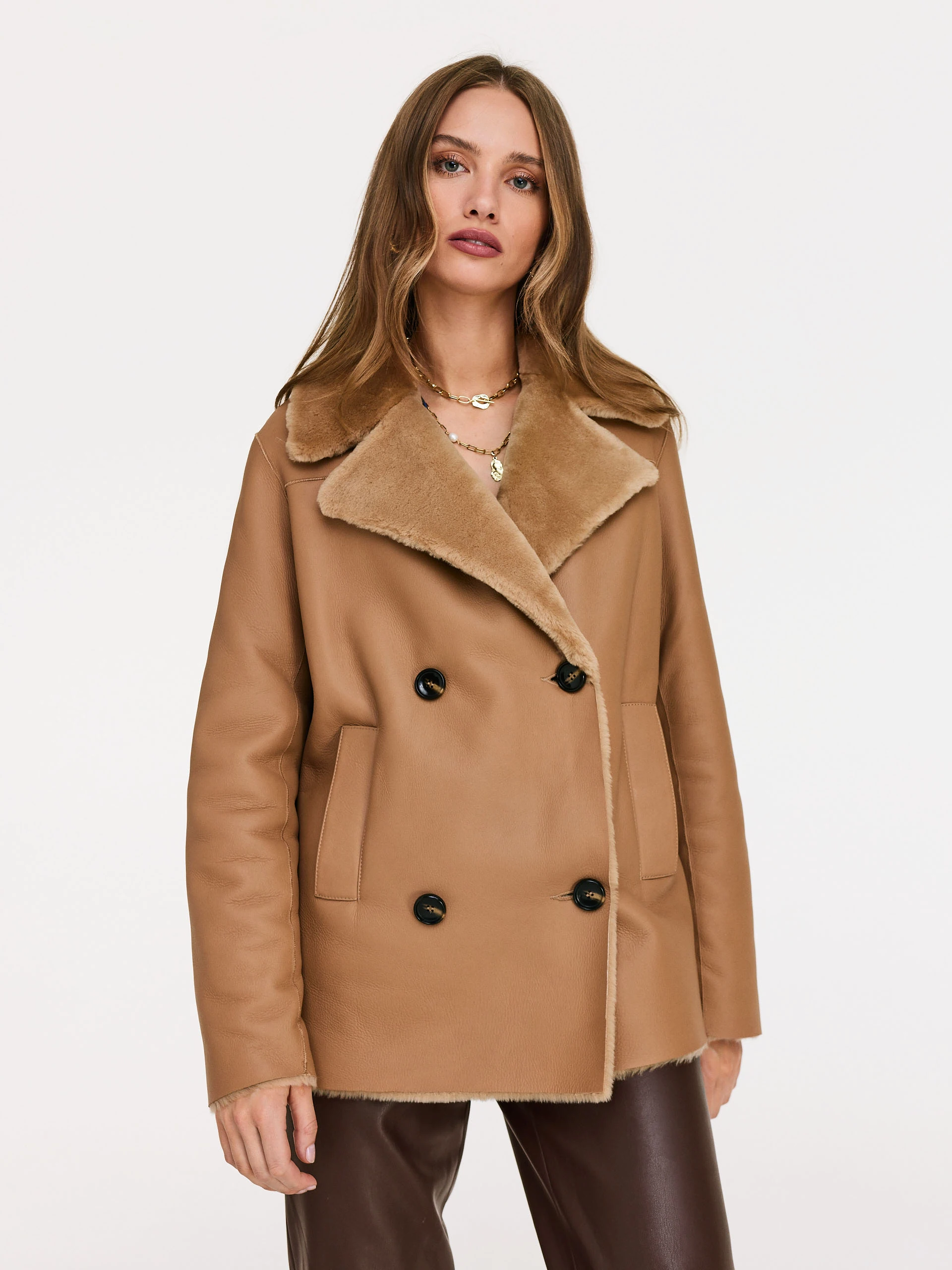 Caramel leather short coat