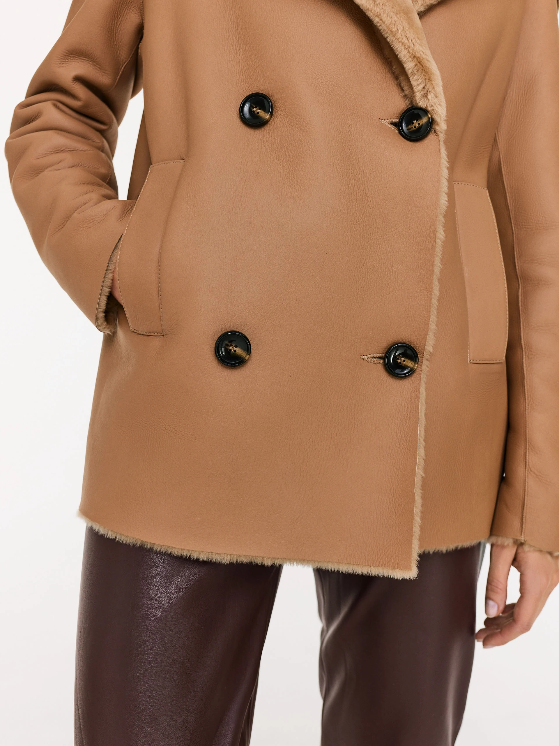 Caramel leather short coat