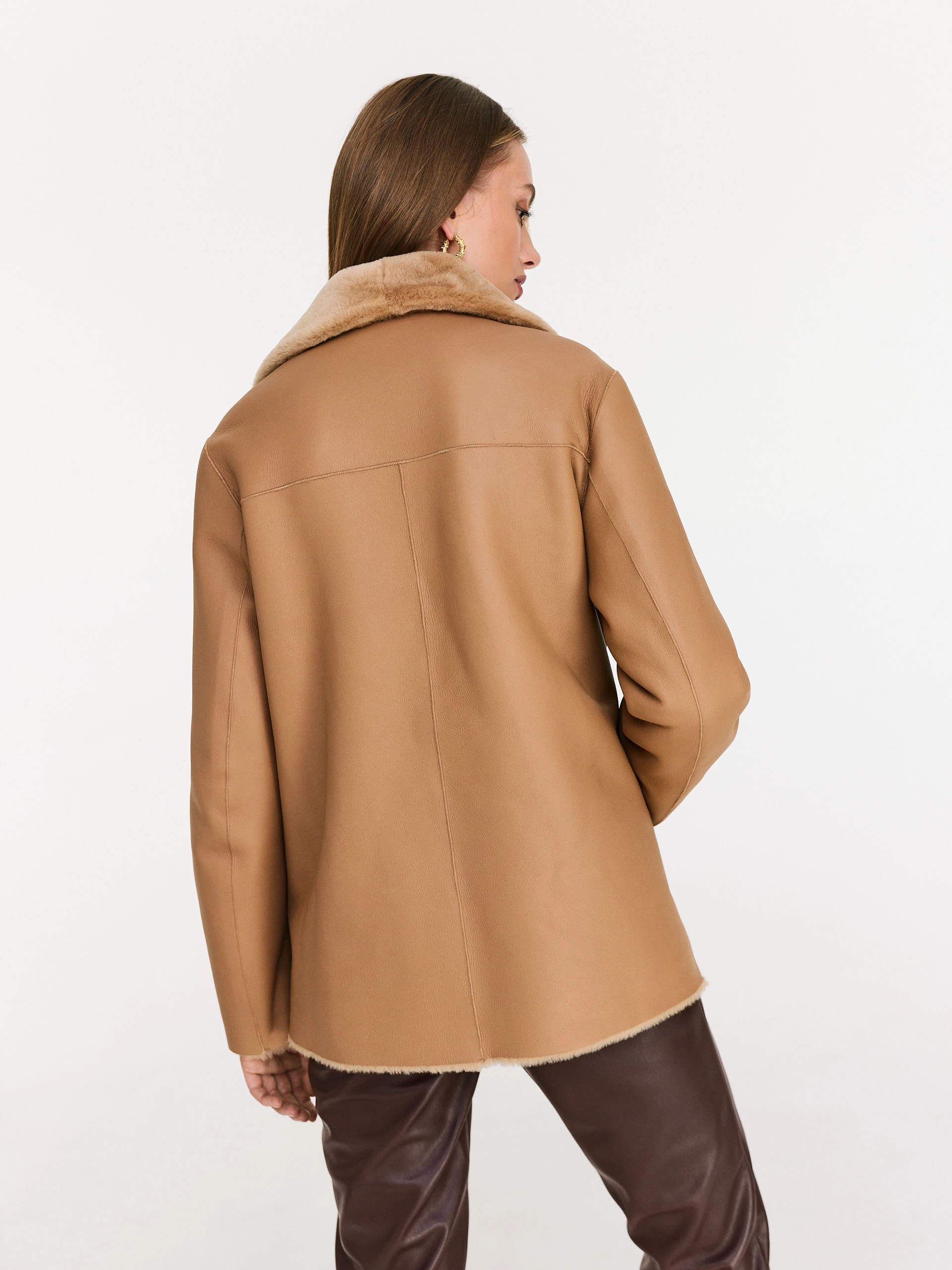 Caramel leather short coat