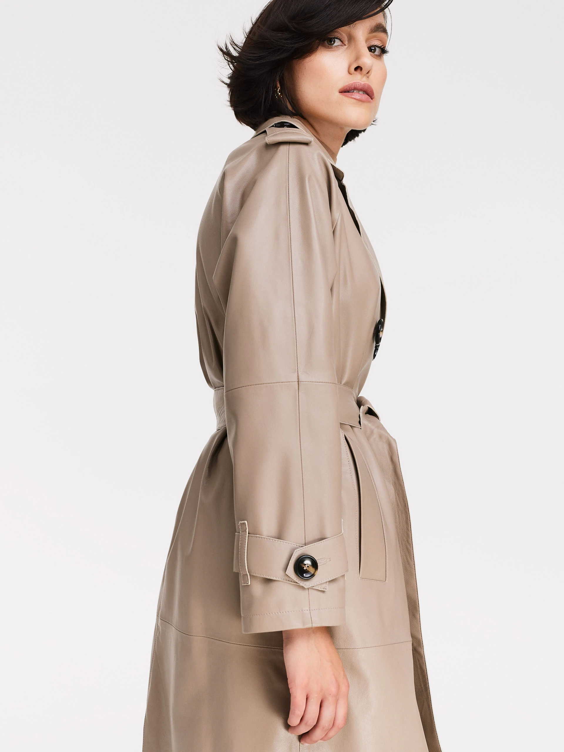 Beige leather trench