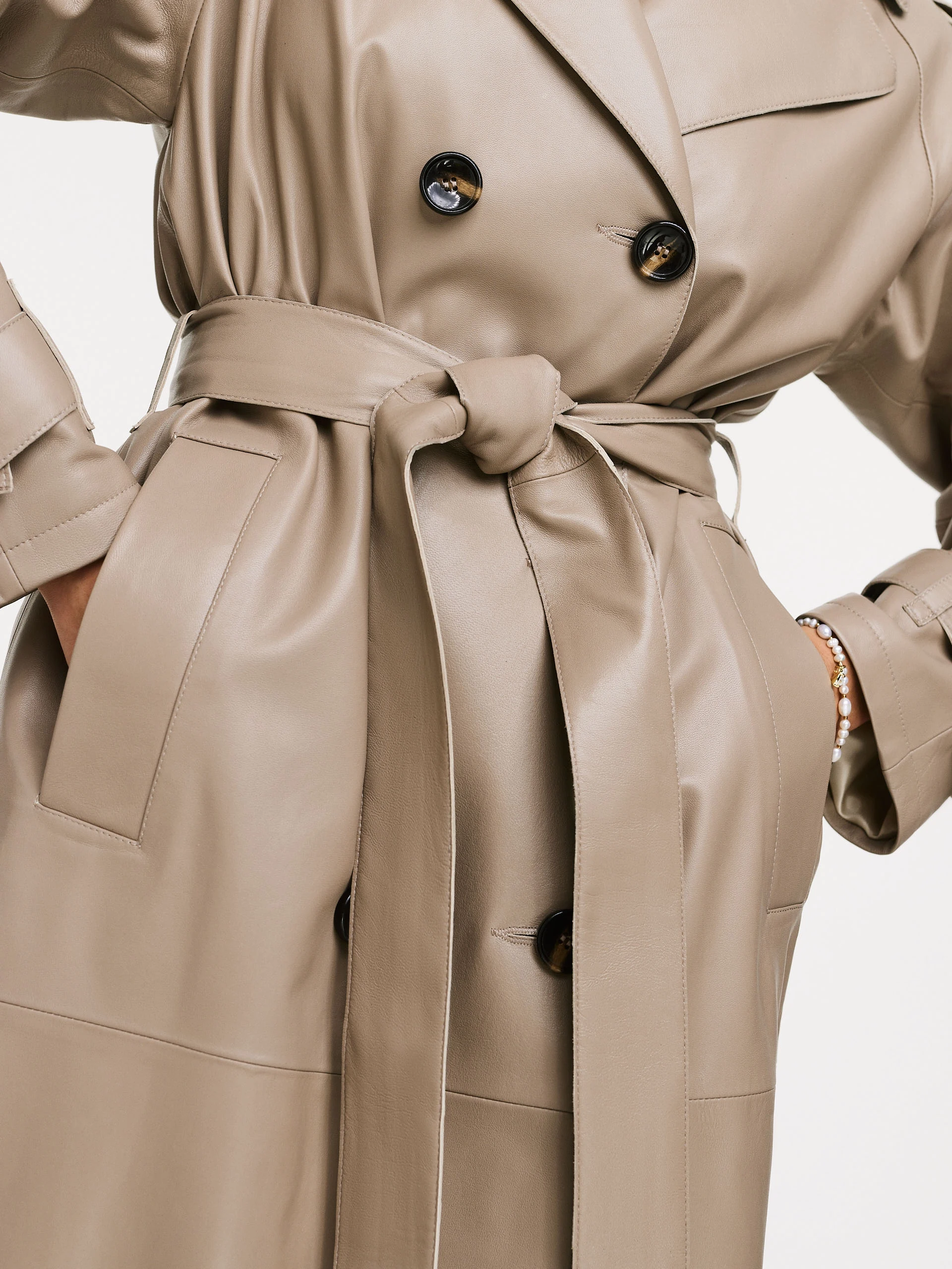 Beige leather trench