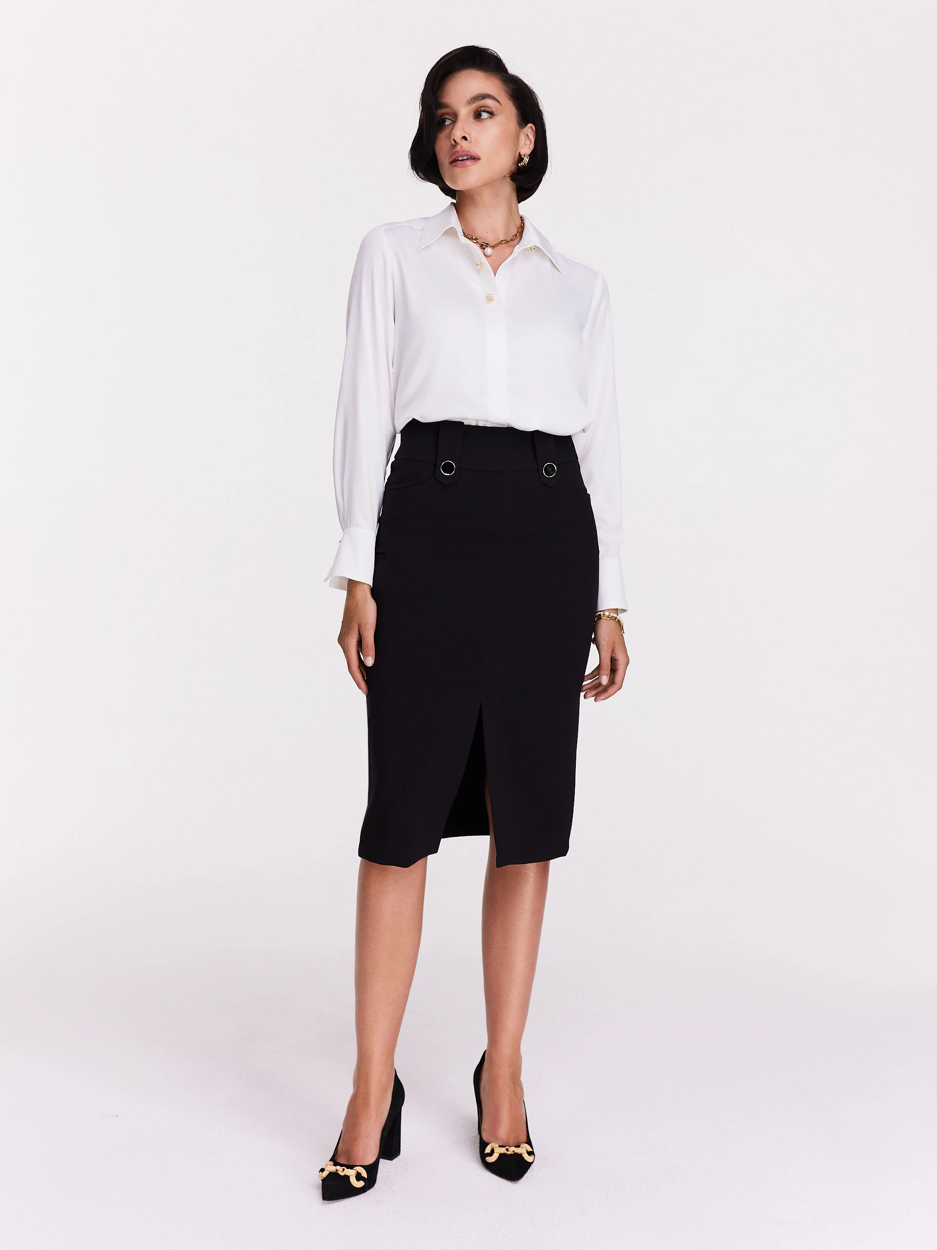 Elegant black high-waisted skirt