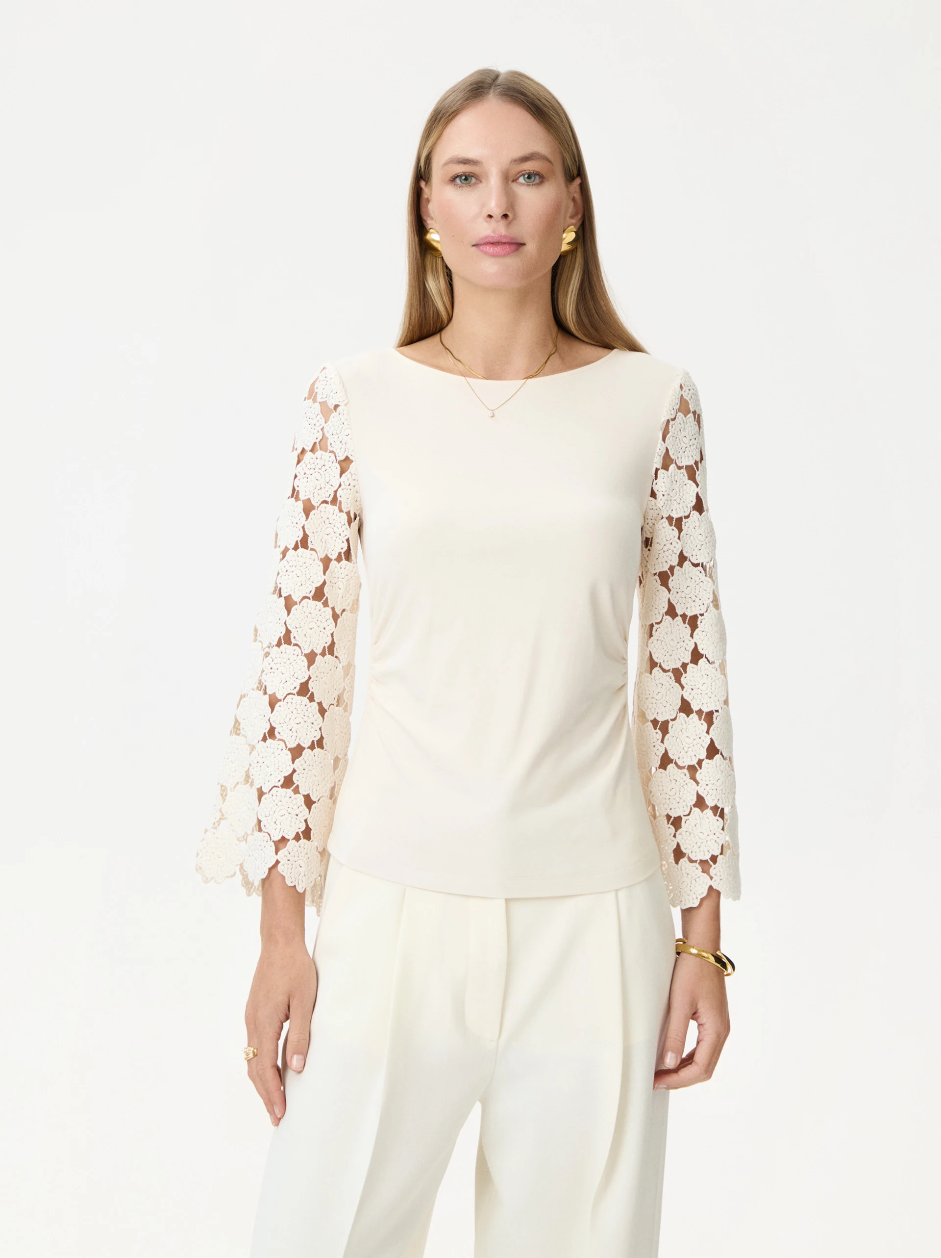 Cream blouse with lace sleeves