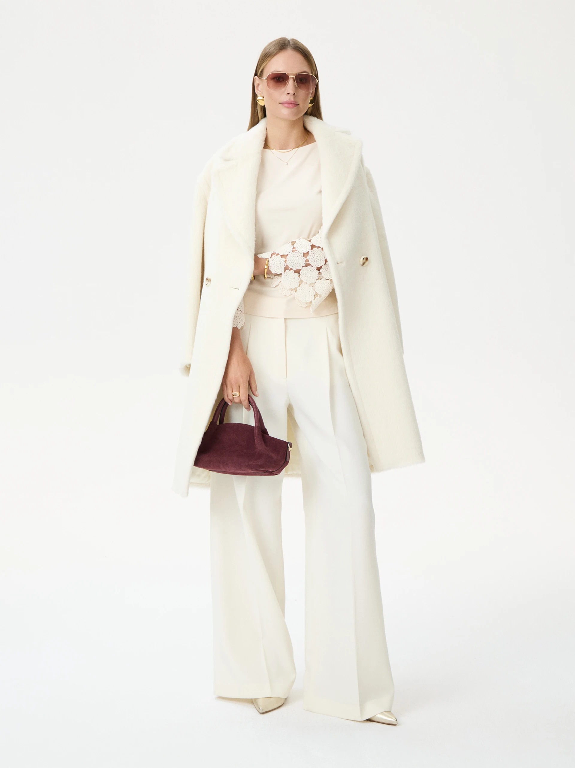 Cream blouse with lace sleeves