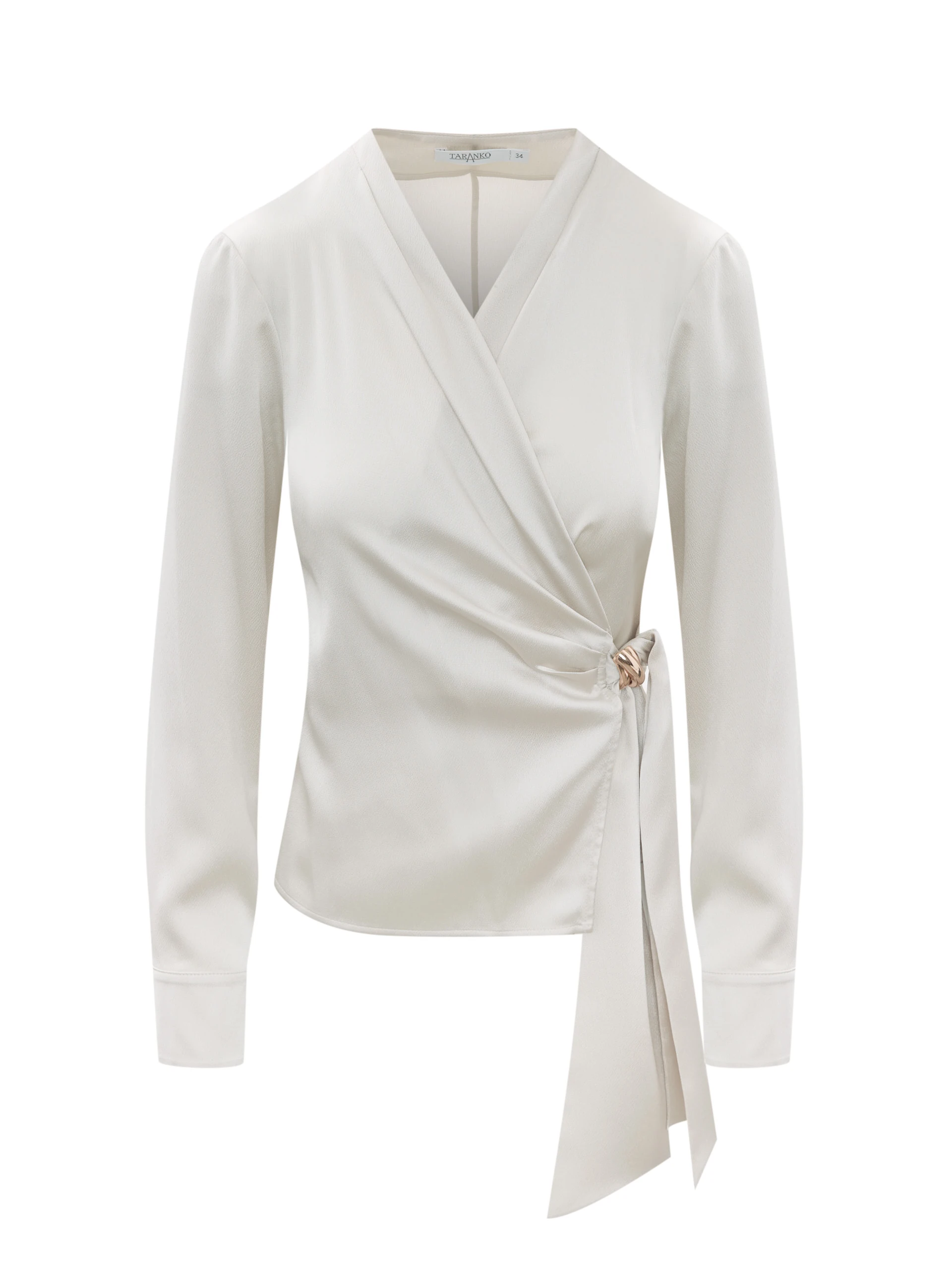 Wrap-around satin blouse with ruffles