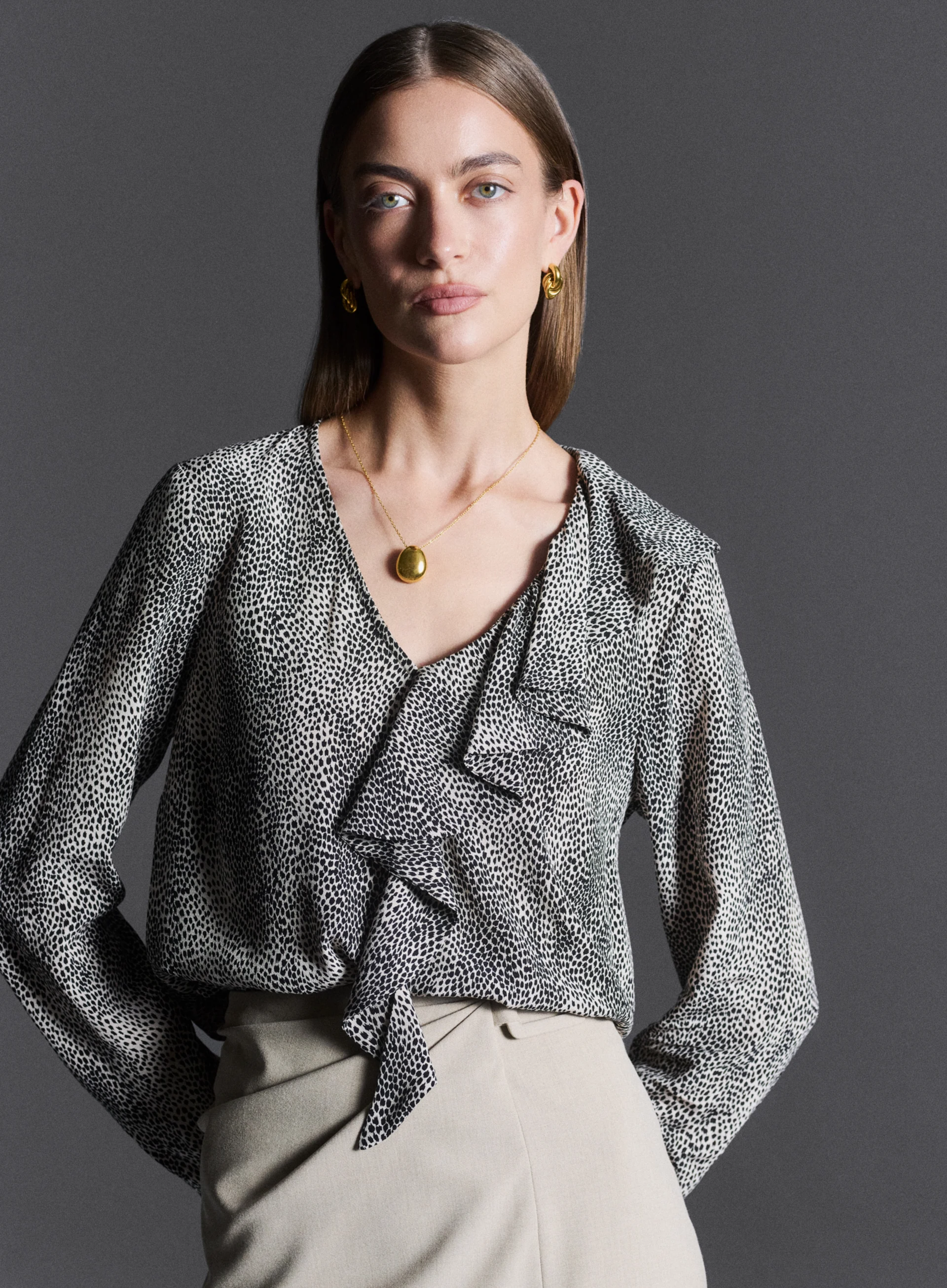 Viscose and bamboo blouse with frill