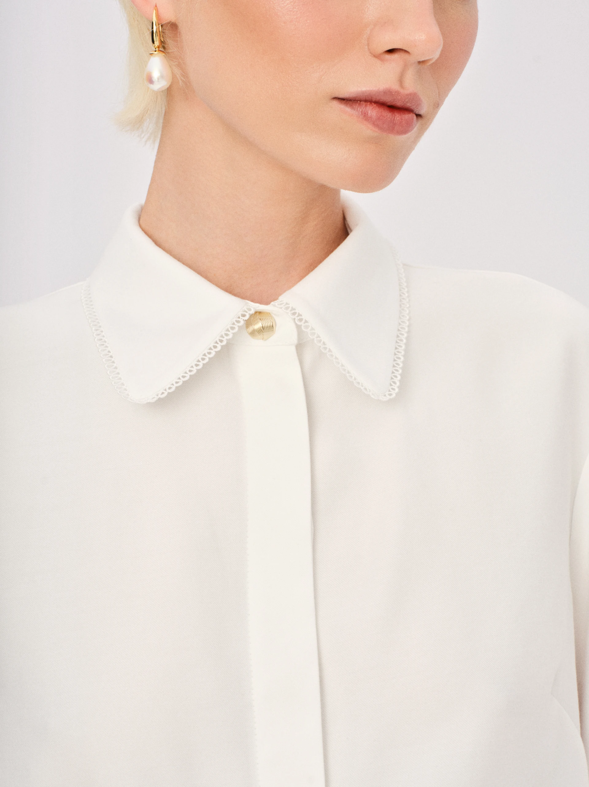 White viscose shirt with openwork cuffs