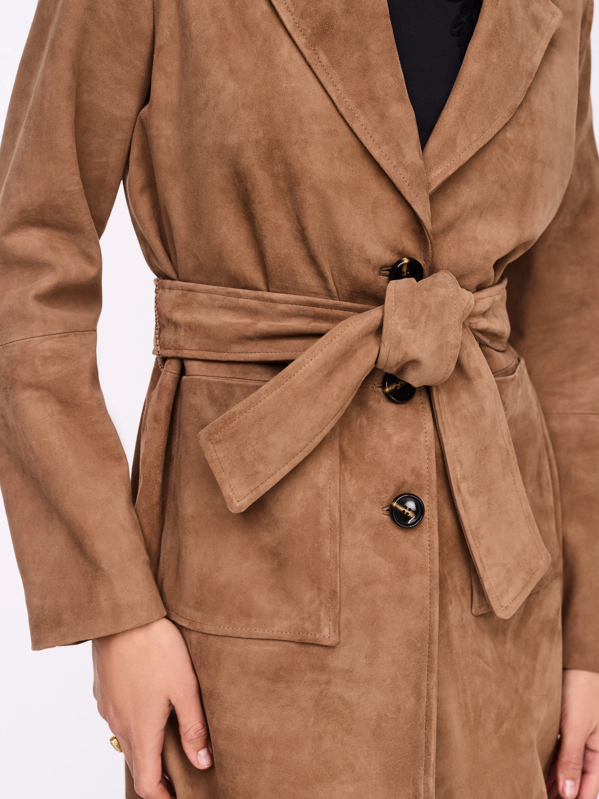 Short caramel suede coat