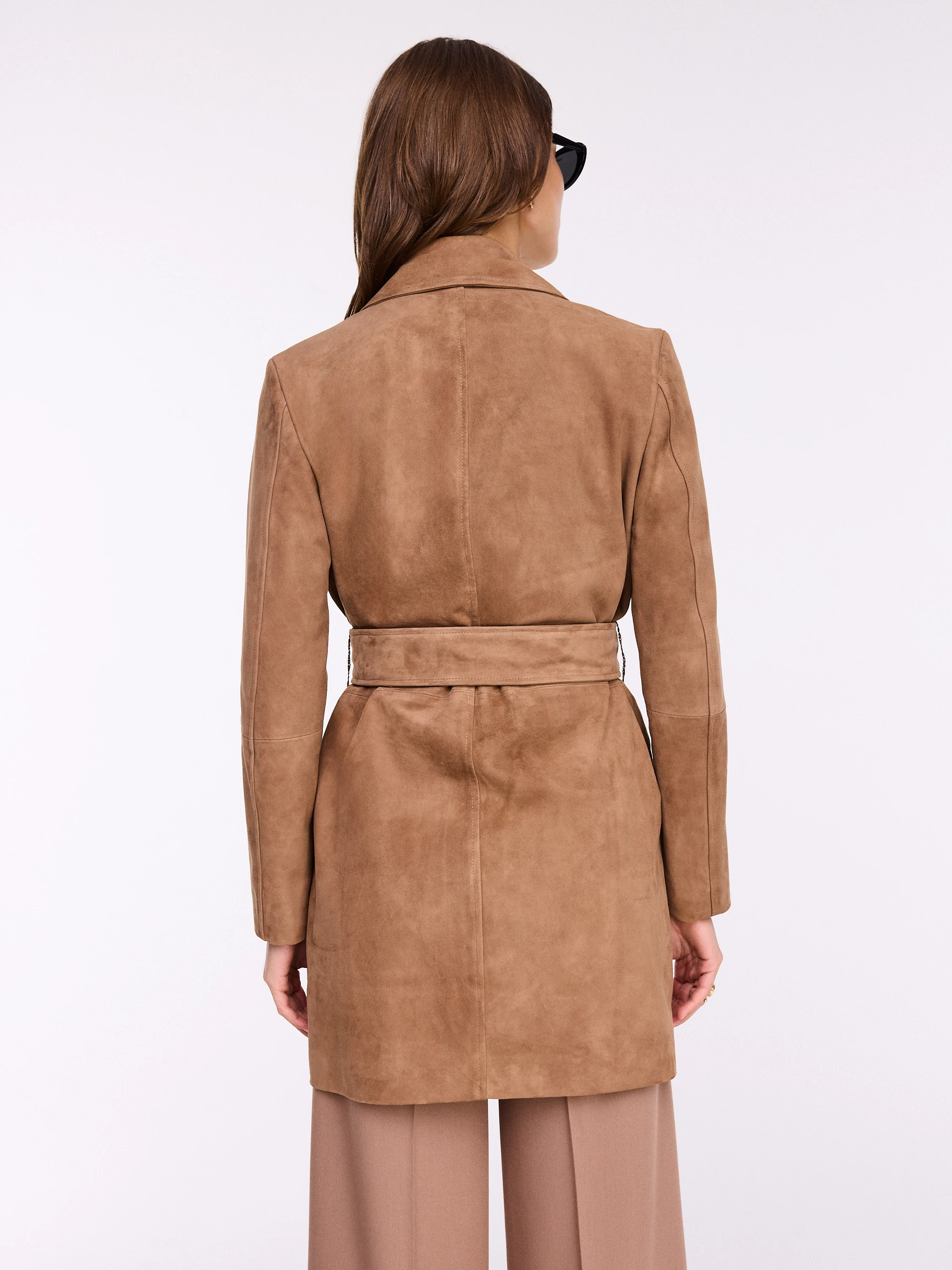 Short caramel suede coat