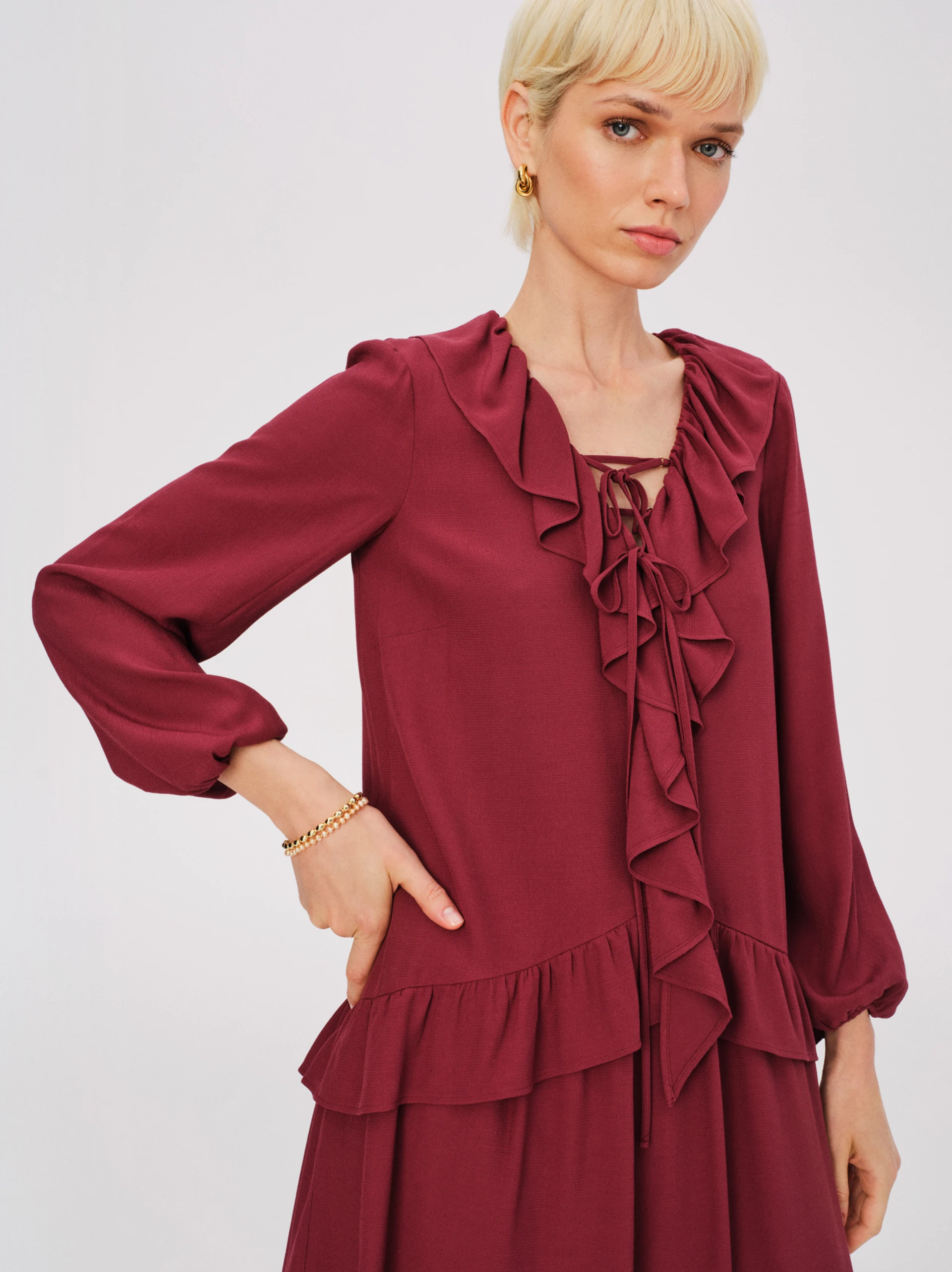 Burgundy dress with ruffles