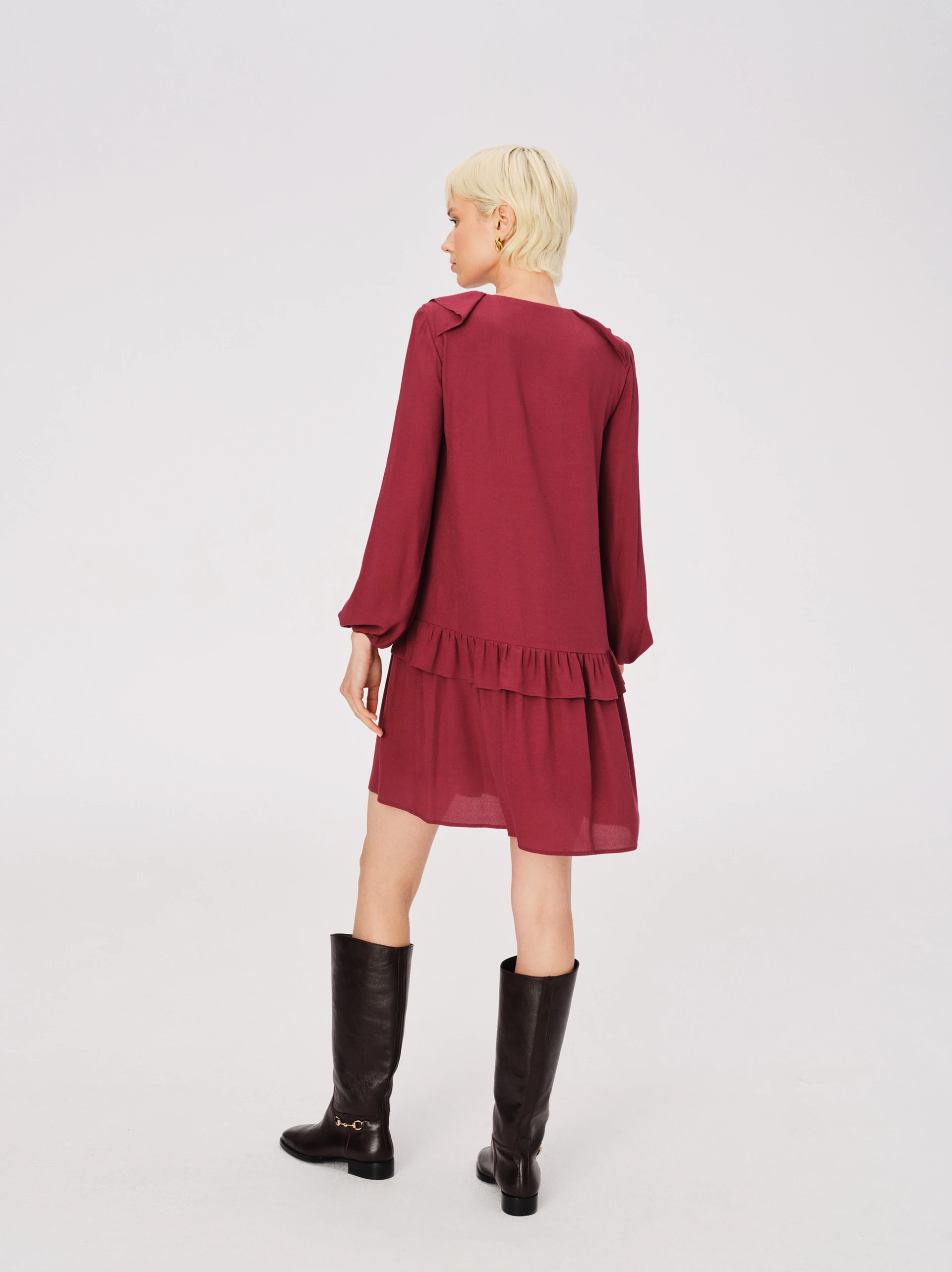 Burgundy dress with ruffles