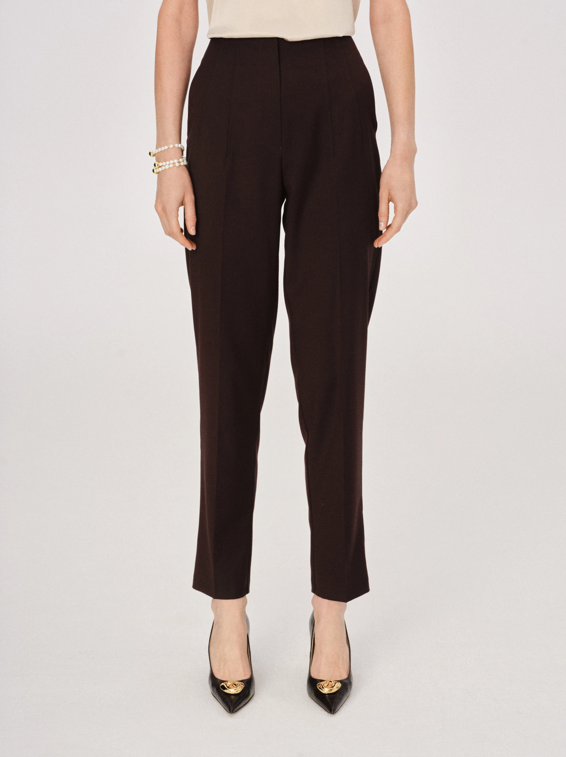 High-waisted chocolate cigarette pants