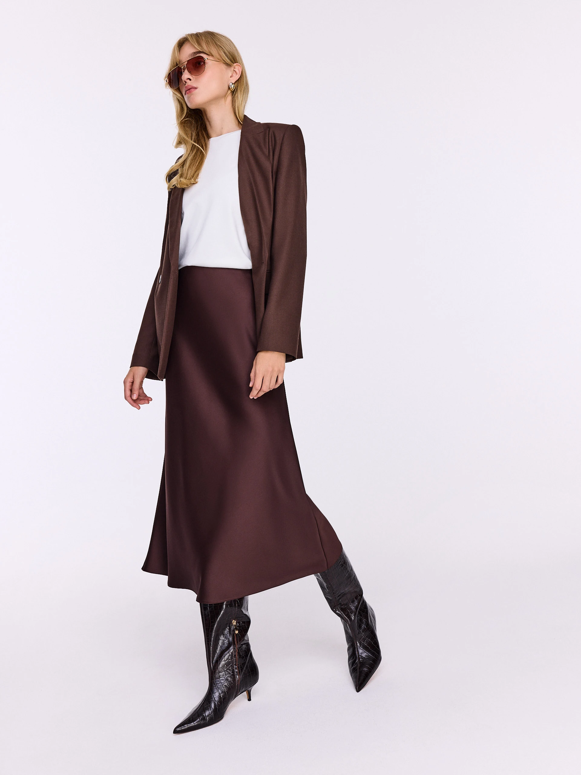 Chocolate brown satin skirt