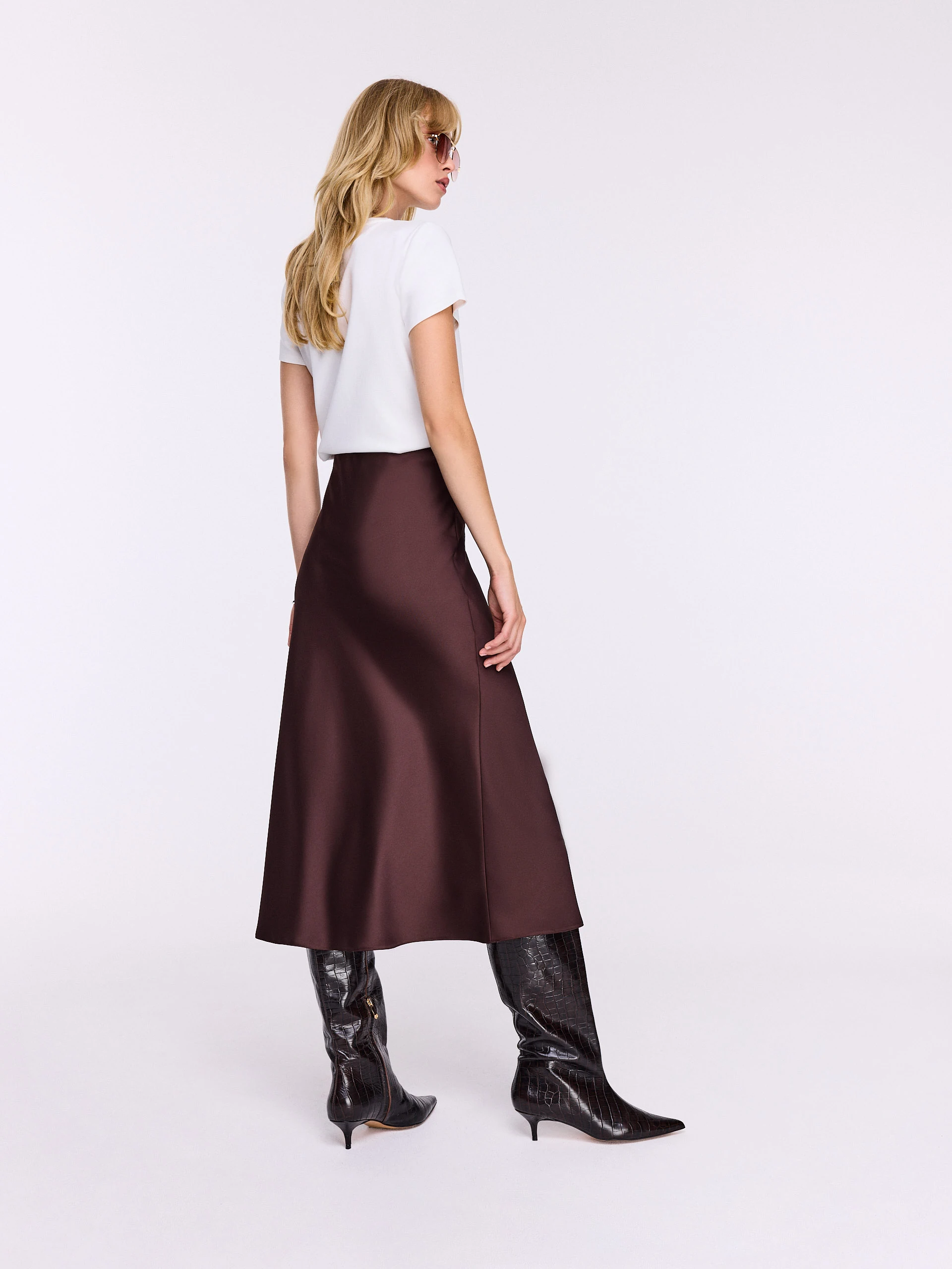 Chocolate brown satin skirt