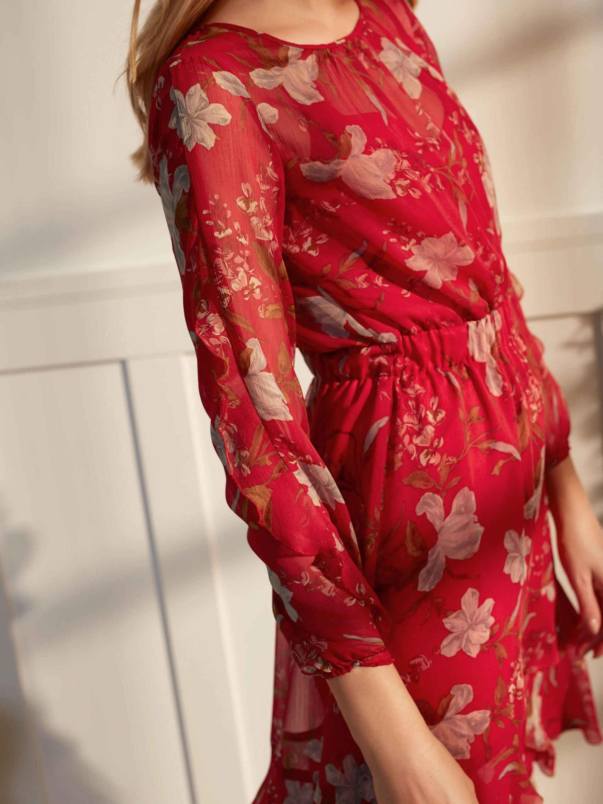 RED DRESS WITH RUFFLES