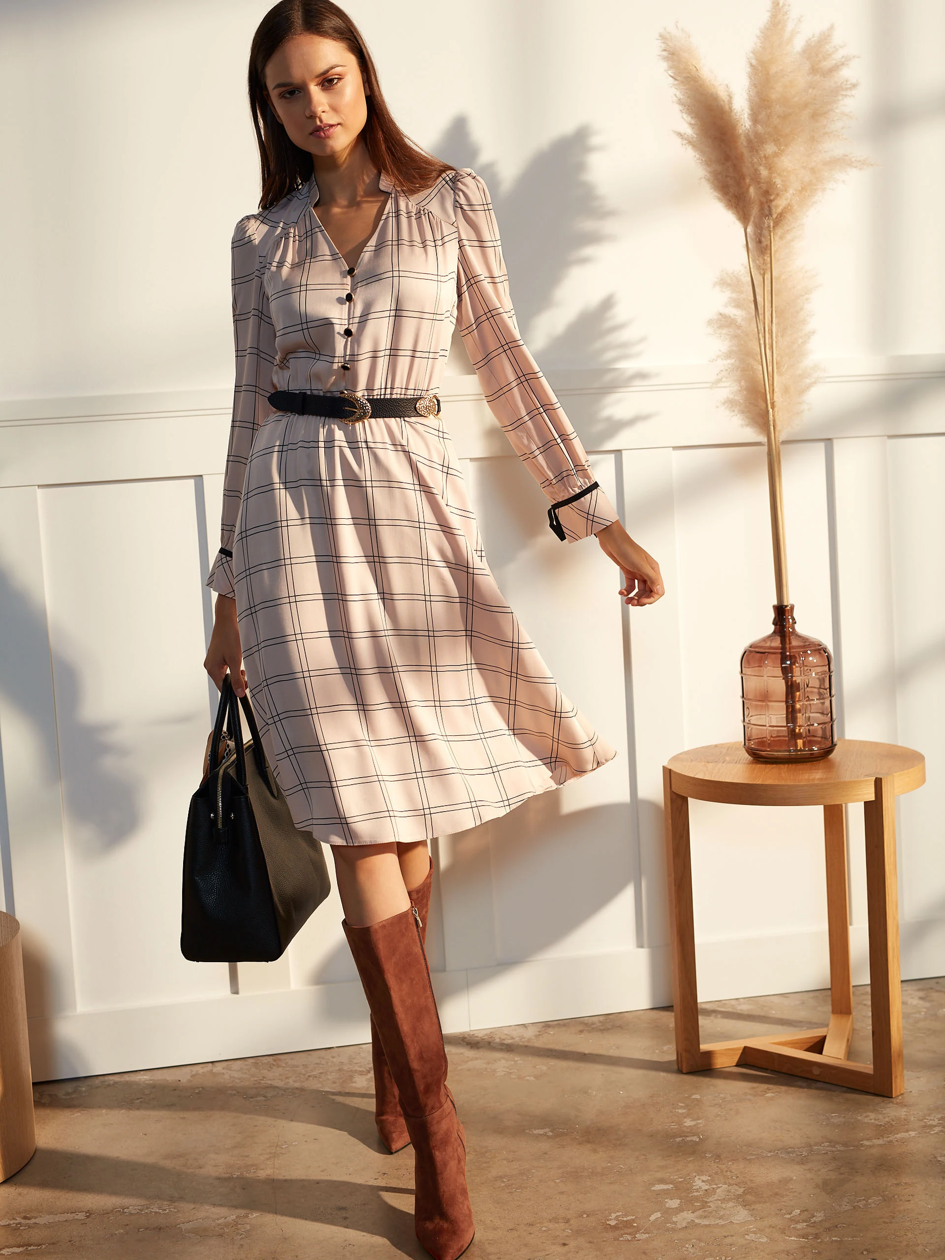 CHECKERED MIDI DRESS