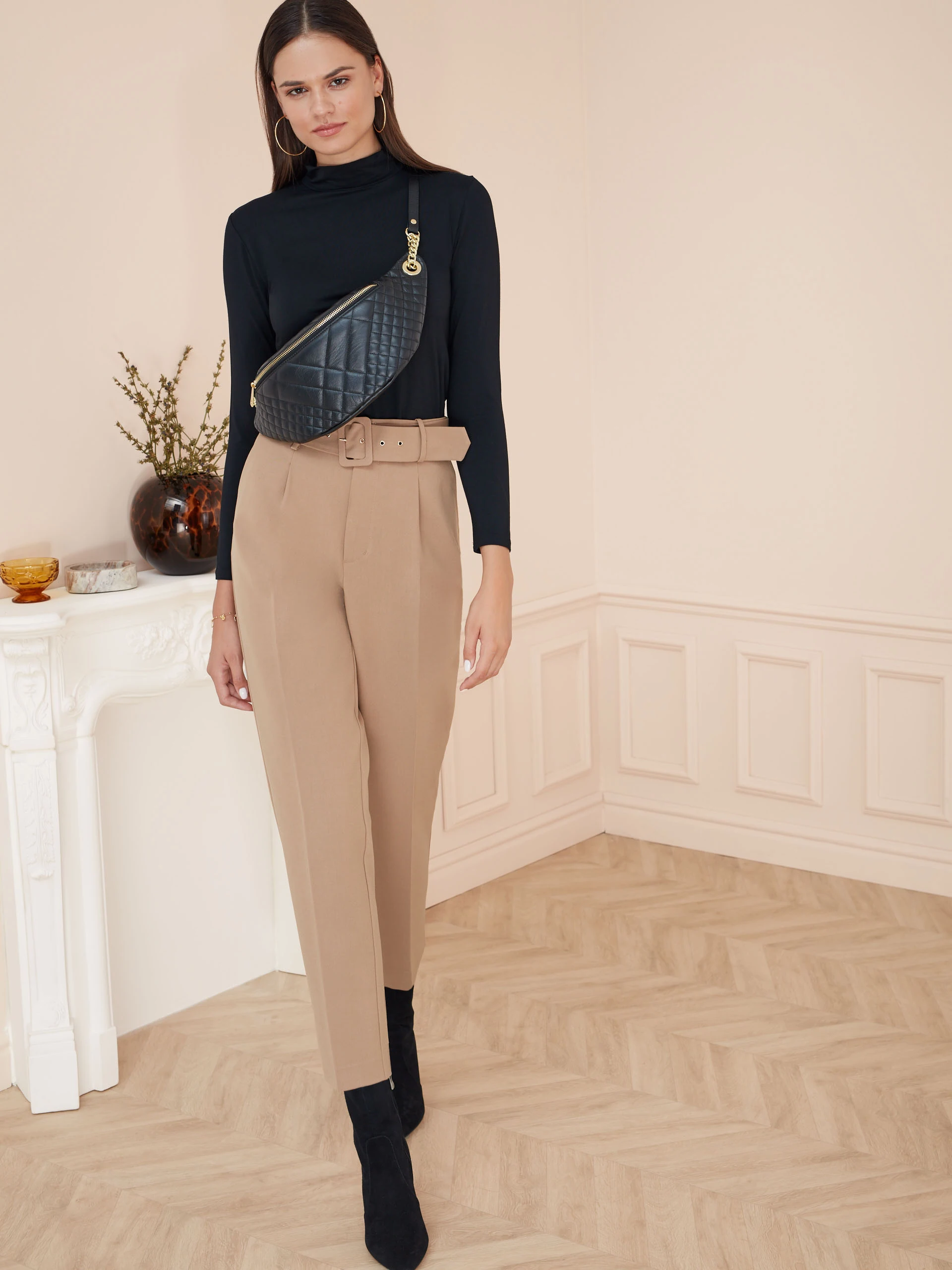 BEIGE HIGH-WAISTED PANTS