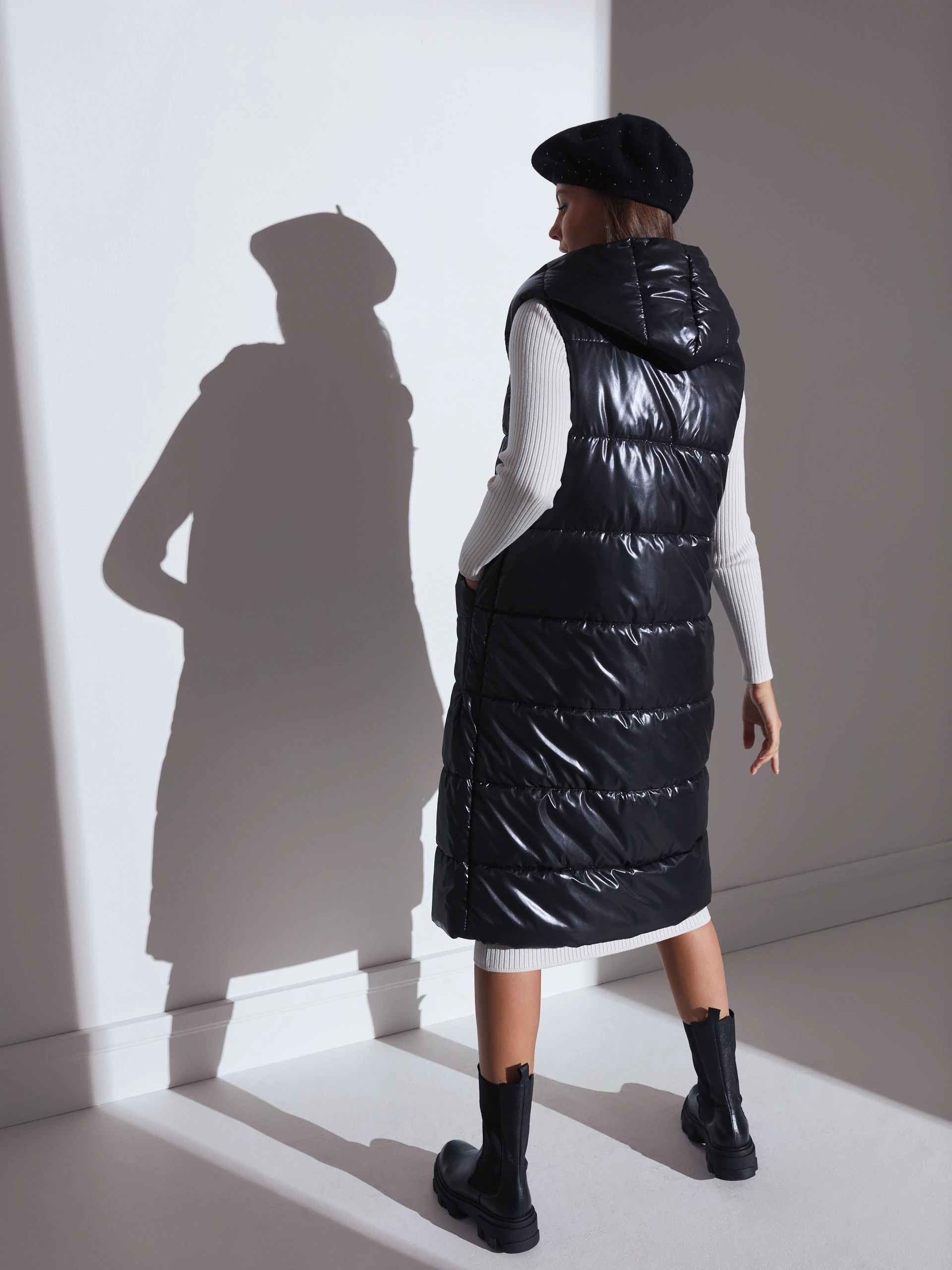BLACK VEST WITH HOOD
