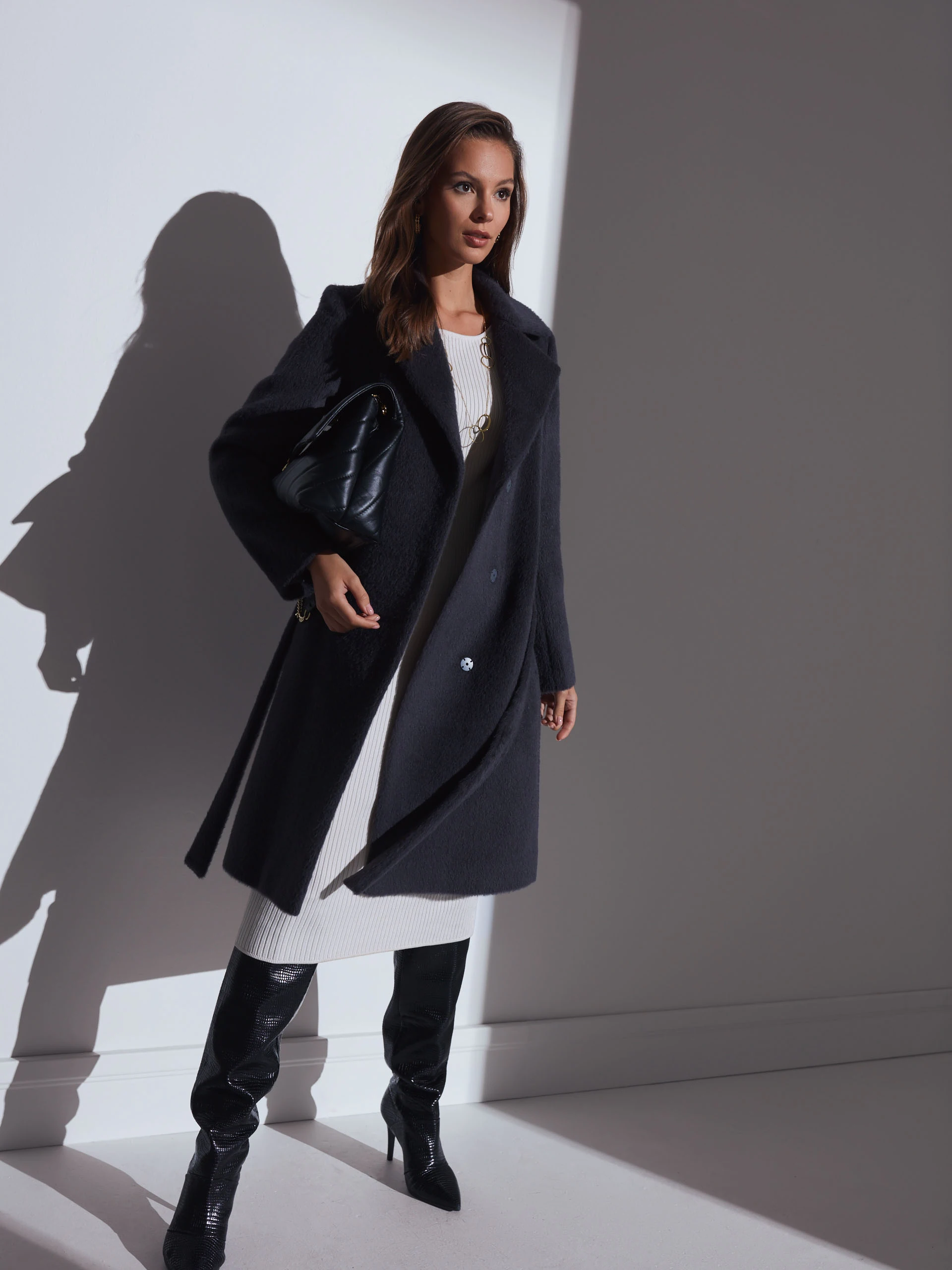 Soft alpaca wool coat in graphite