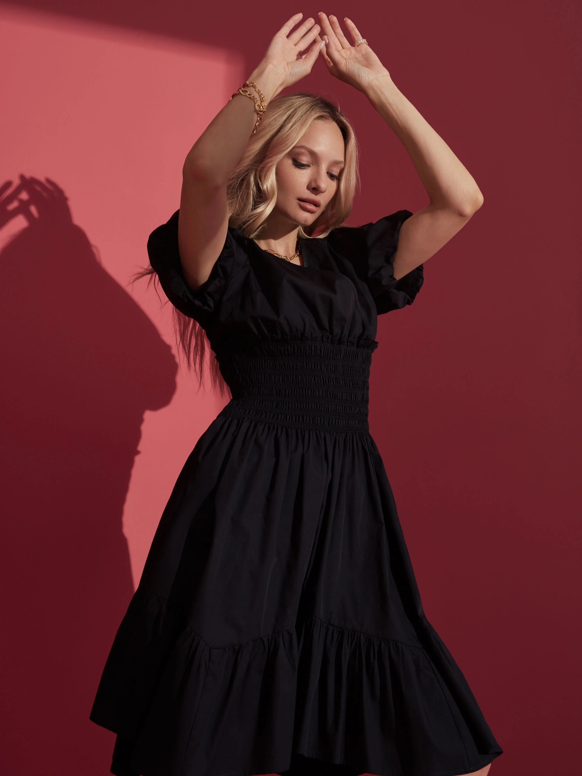 BLACK DRESS WITH BUFF SLEEVES