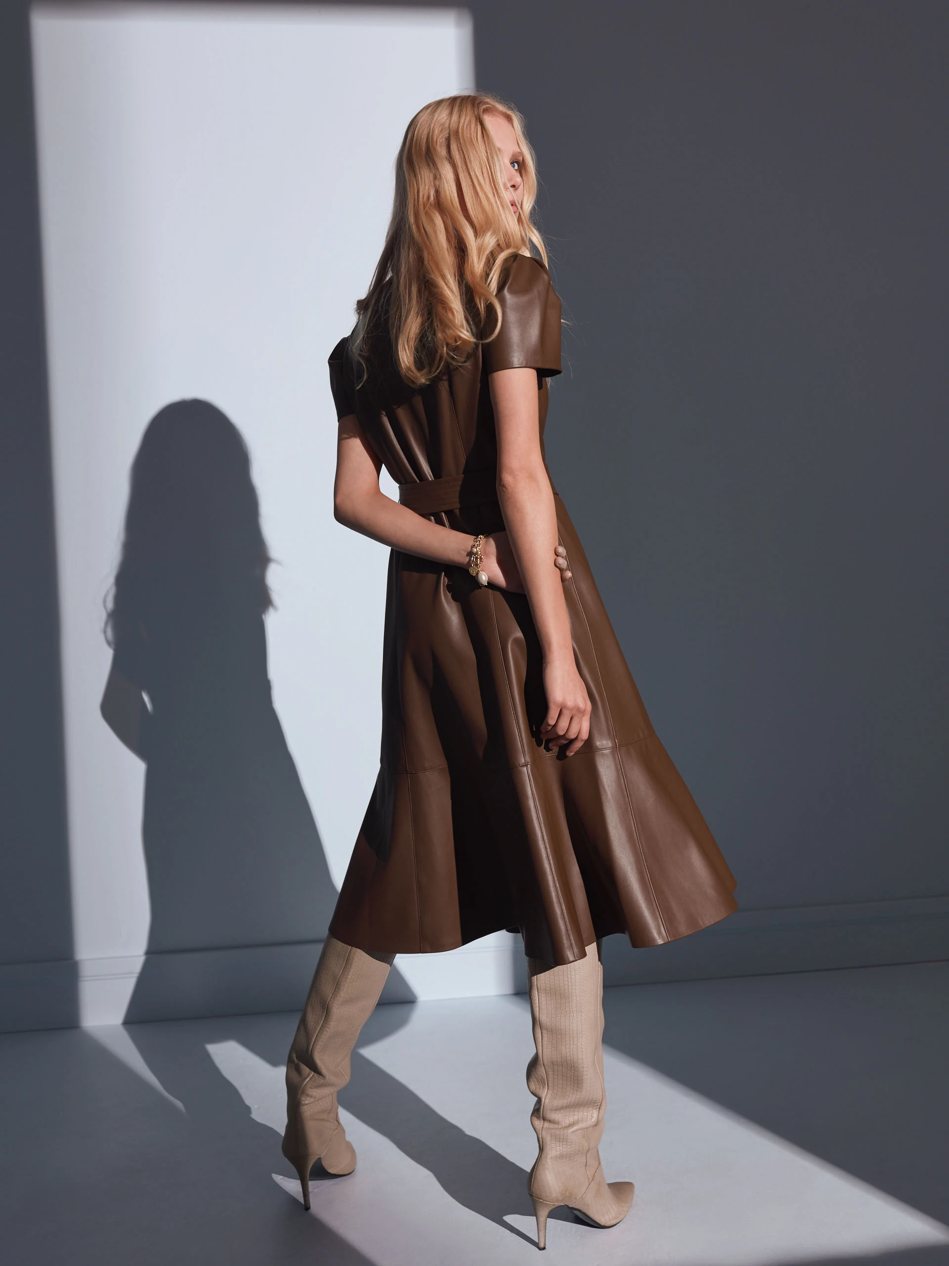 DRESS WITH IMITATION LEATHER BINDING