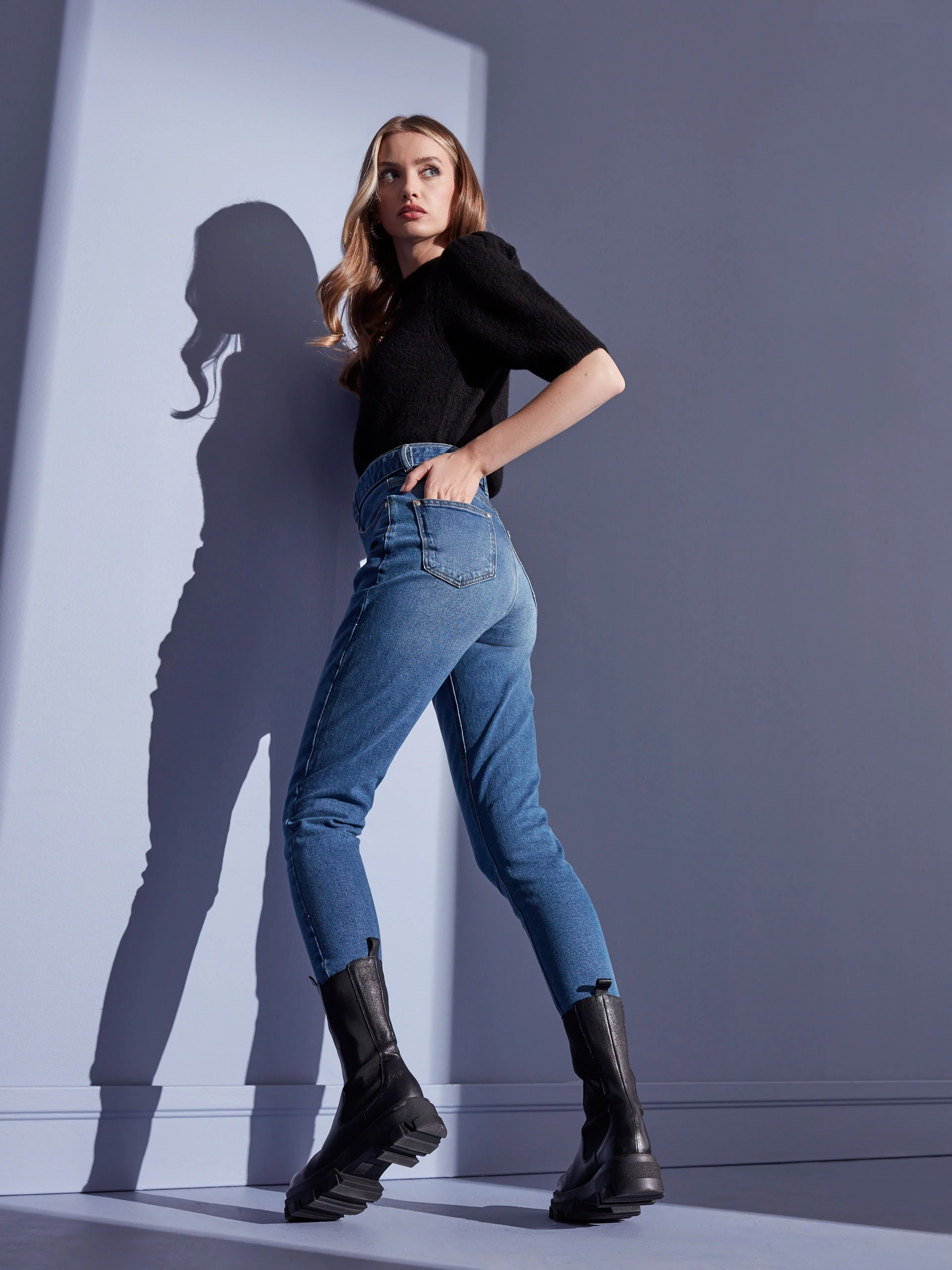 HIGH-WAISTED DENIM PANTS